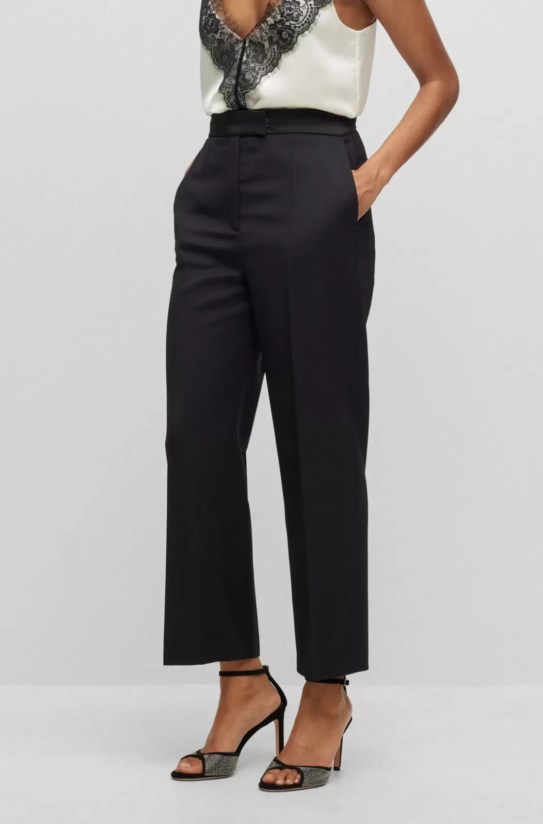 HUGO BOSS Regular-fit Tuxedo Pants In Wool-blend Twill Black Best Sale