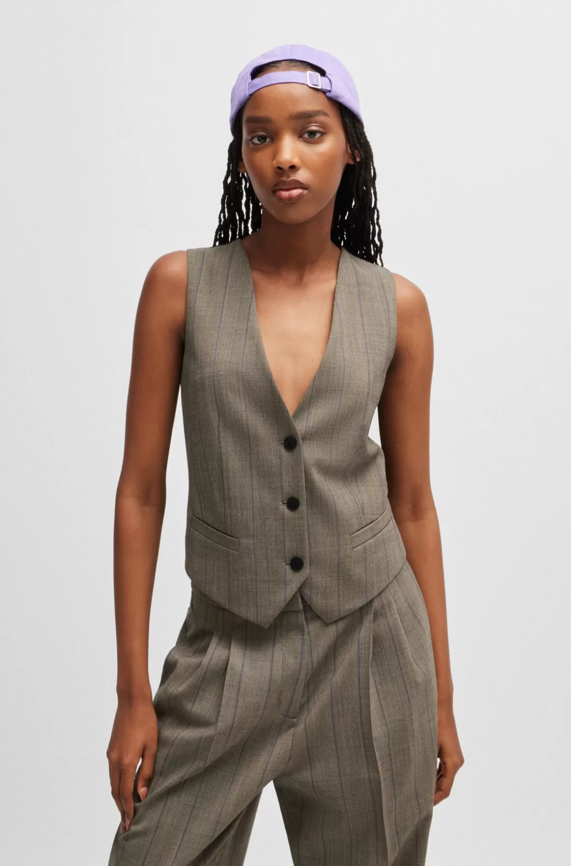 HUGO BOSS Regular-fit Waistcoat In Striped Cloth Patterned Outlet