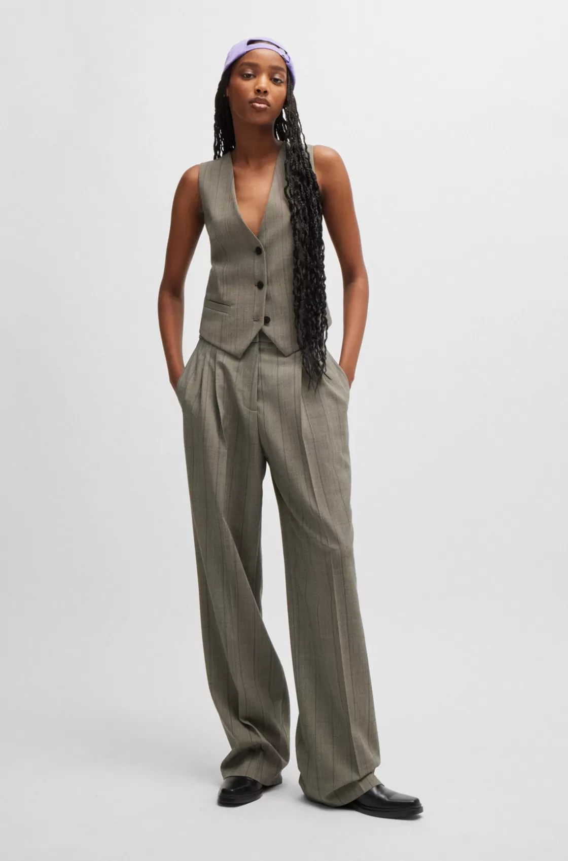 HUGO BOSS Regular-fit Waistcoat In Striped Cloth Patterned Outlet