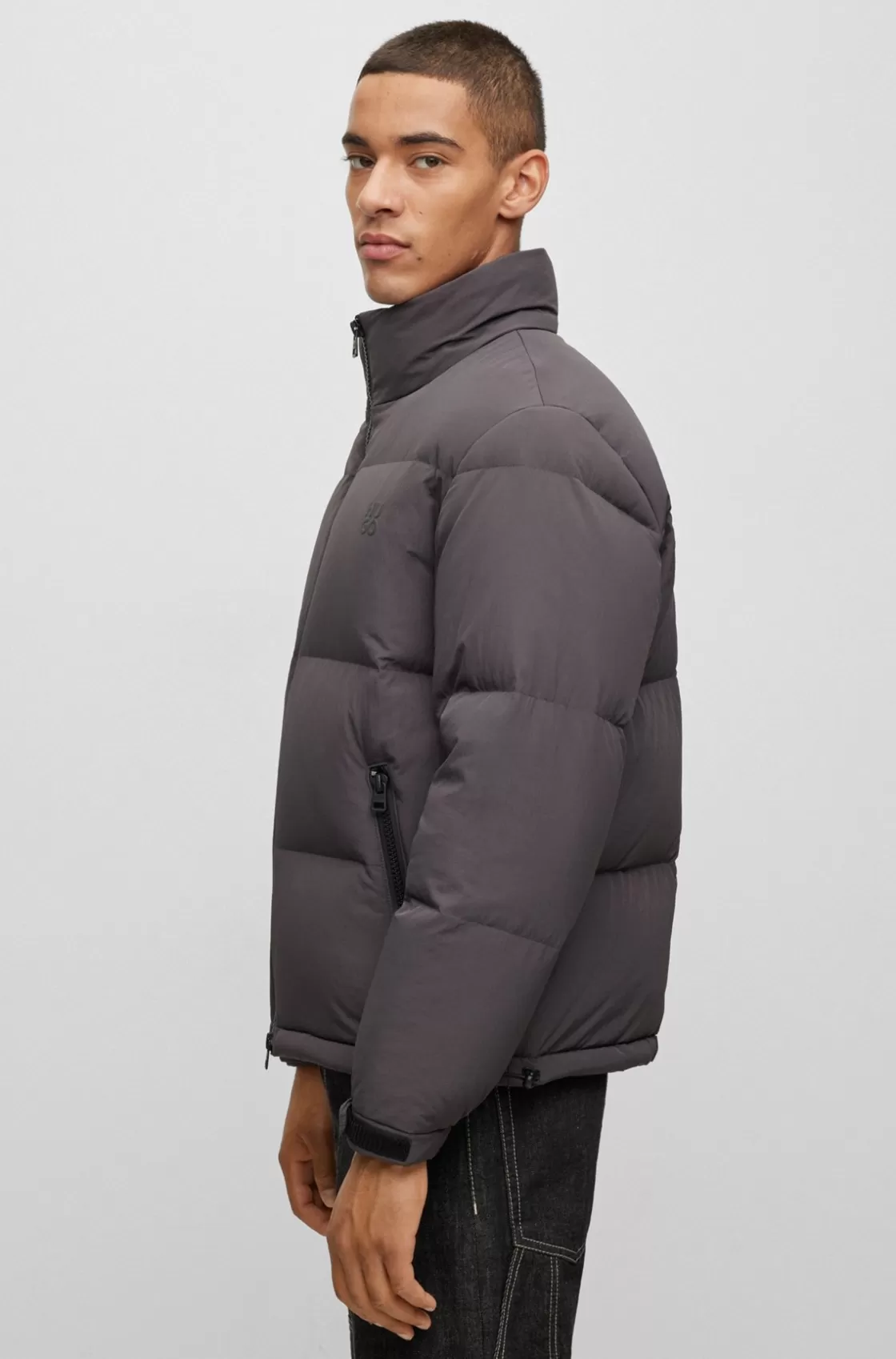 HUGO BOSS Regular-fit Water-repellent Puffer Jacket With Stacked Logo Dark Grey Best