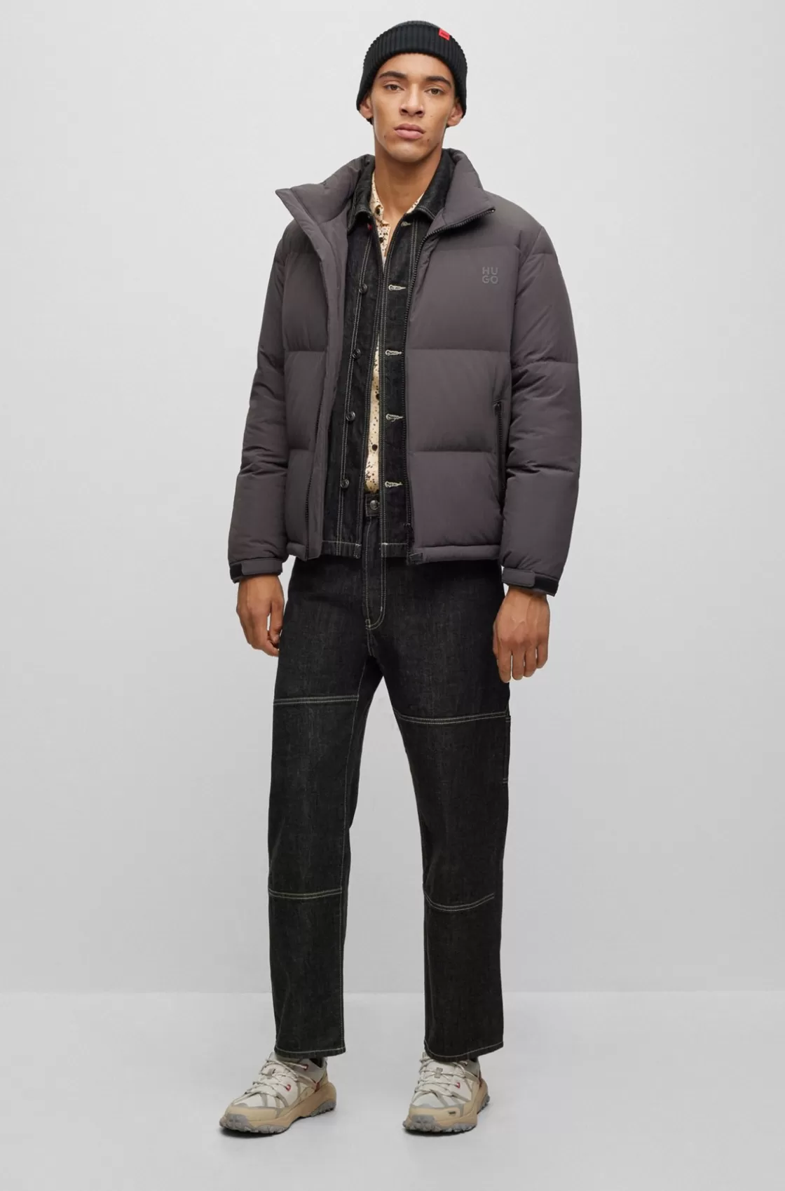 HUGO BOSS Regular-fit Water-repellent Puffer Jacket With Stacked Logo Dark Grey Best
