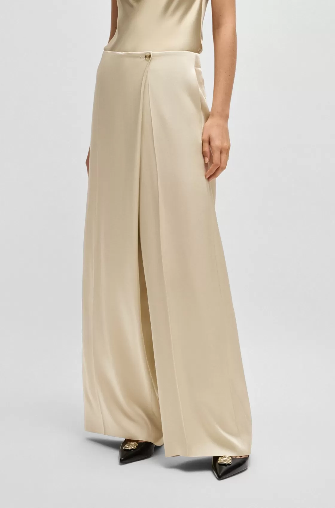 HUGO BOSS Regular-fit Wide-leg Trousers With Wrap Effect Light Beige Outlet