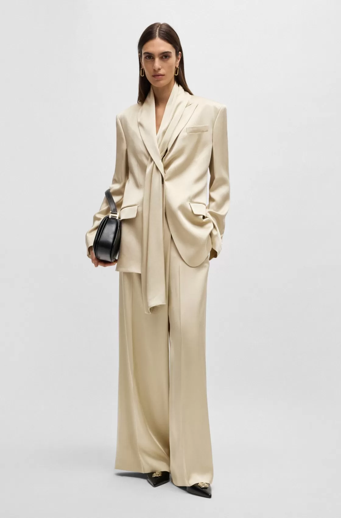 HUGO BOSS Regular-fit Wide-leg Trousers With Wrap Effect Light Beige Outlet