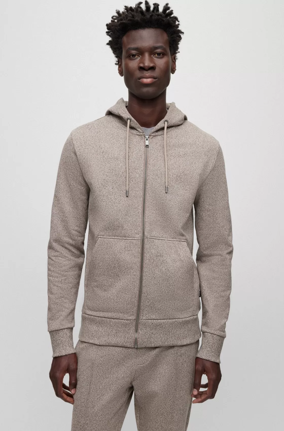 HUGO BOSS Regular-fit Zip-up Hoodie In Mouliné French Terry Beige Clearance