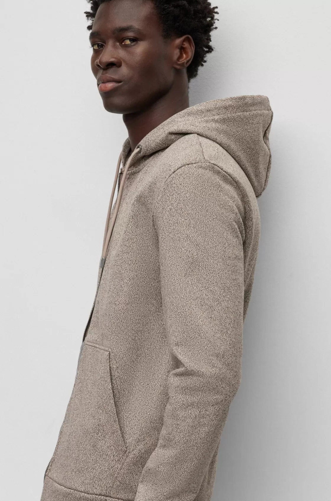 HUGO BOSS Regular-fit Zip-up Hoodie In Mouliné French Terry Beige Clearance