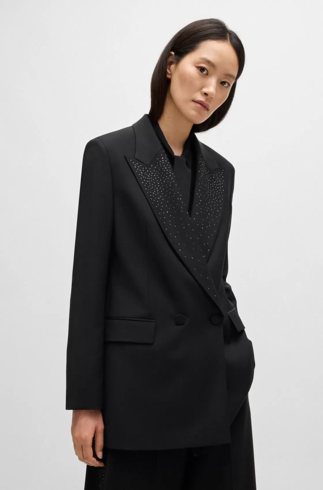 HUGO BOSS Relaxed-fit Blazer With Crystal-studded Lapels Black Best Sale