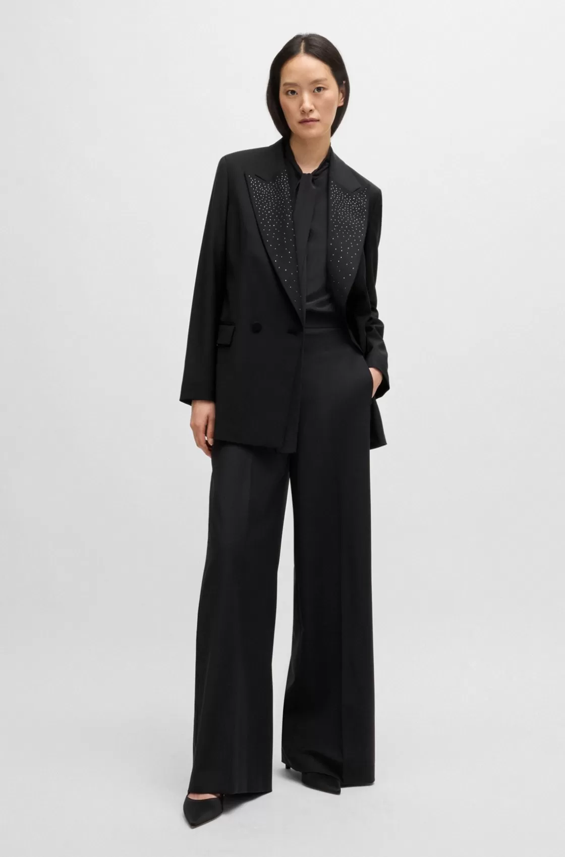 HUGO BOSS Relaxed-fit Blazer With Crystal-studded Lapels Black Best Sale