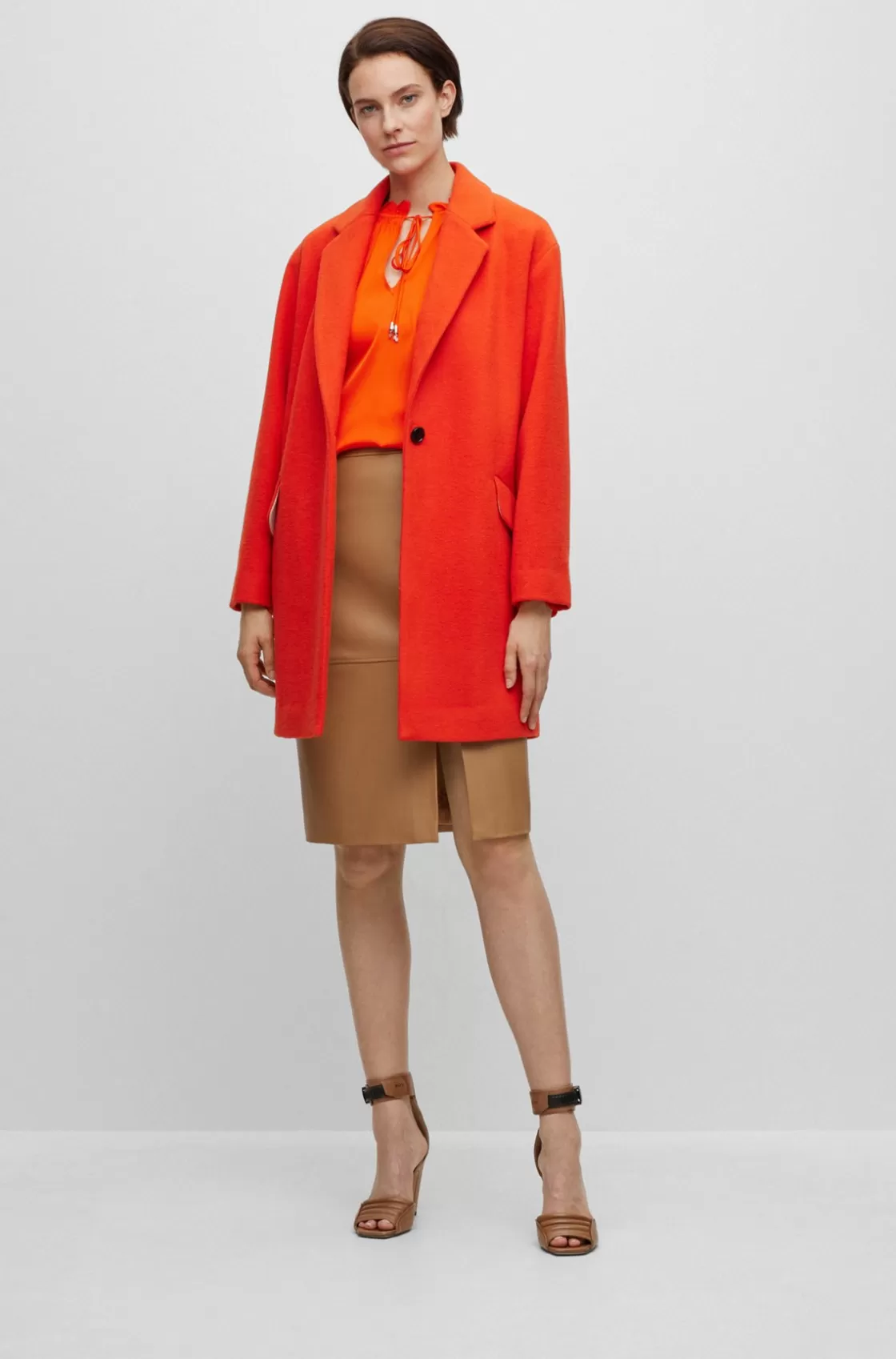 HUGO BOSS Relaxed-fit Blouse In Stretch Silk With Tie Front Orange Discount