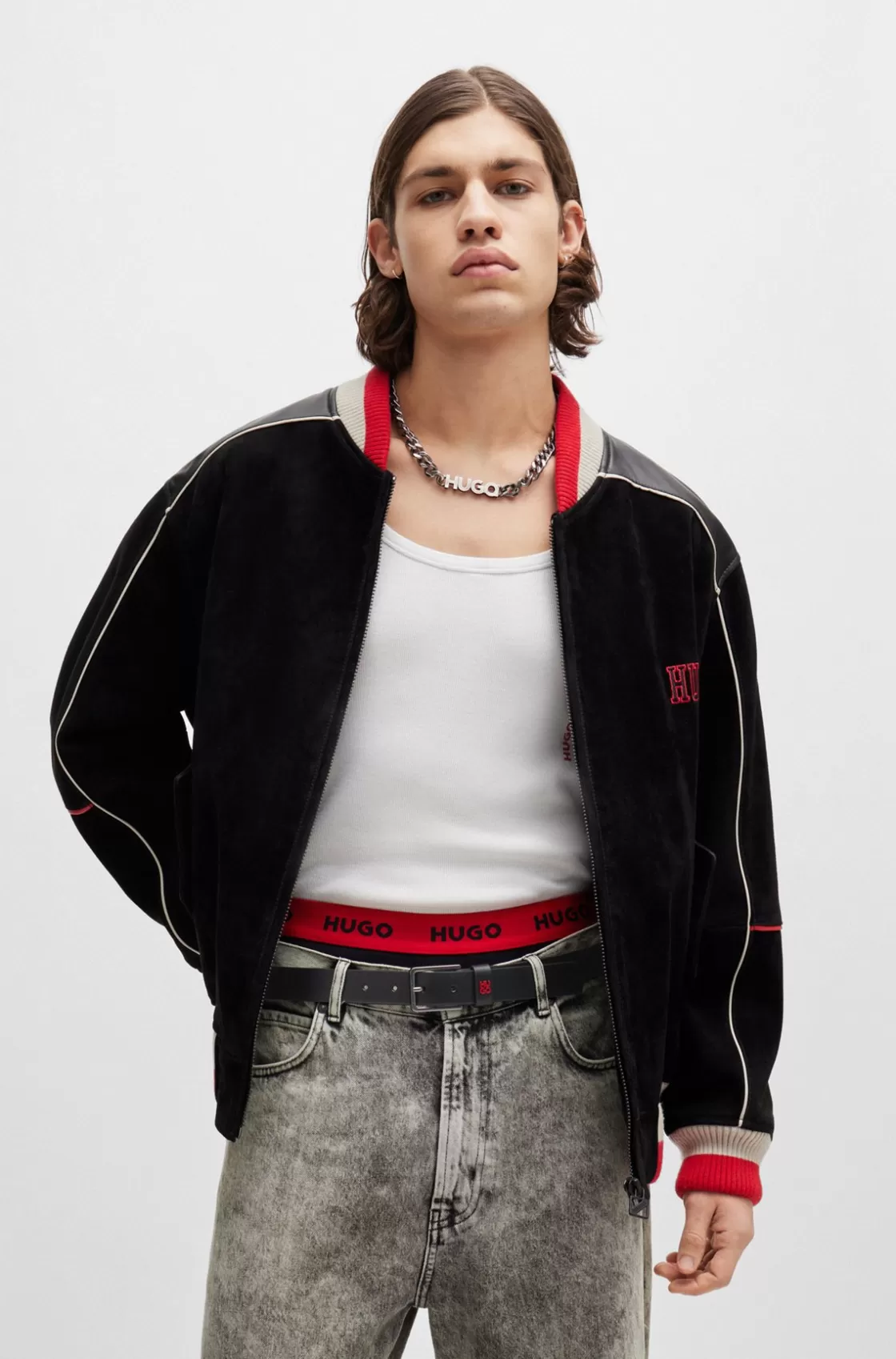 HUGO BOSS Relaxed-fit Bomber Jacket With Sporty Logos Black Cheap