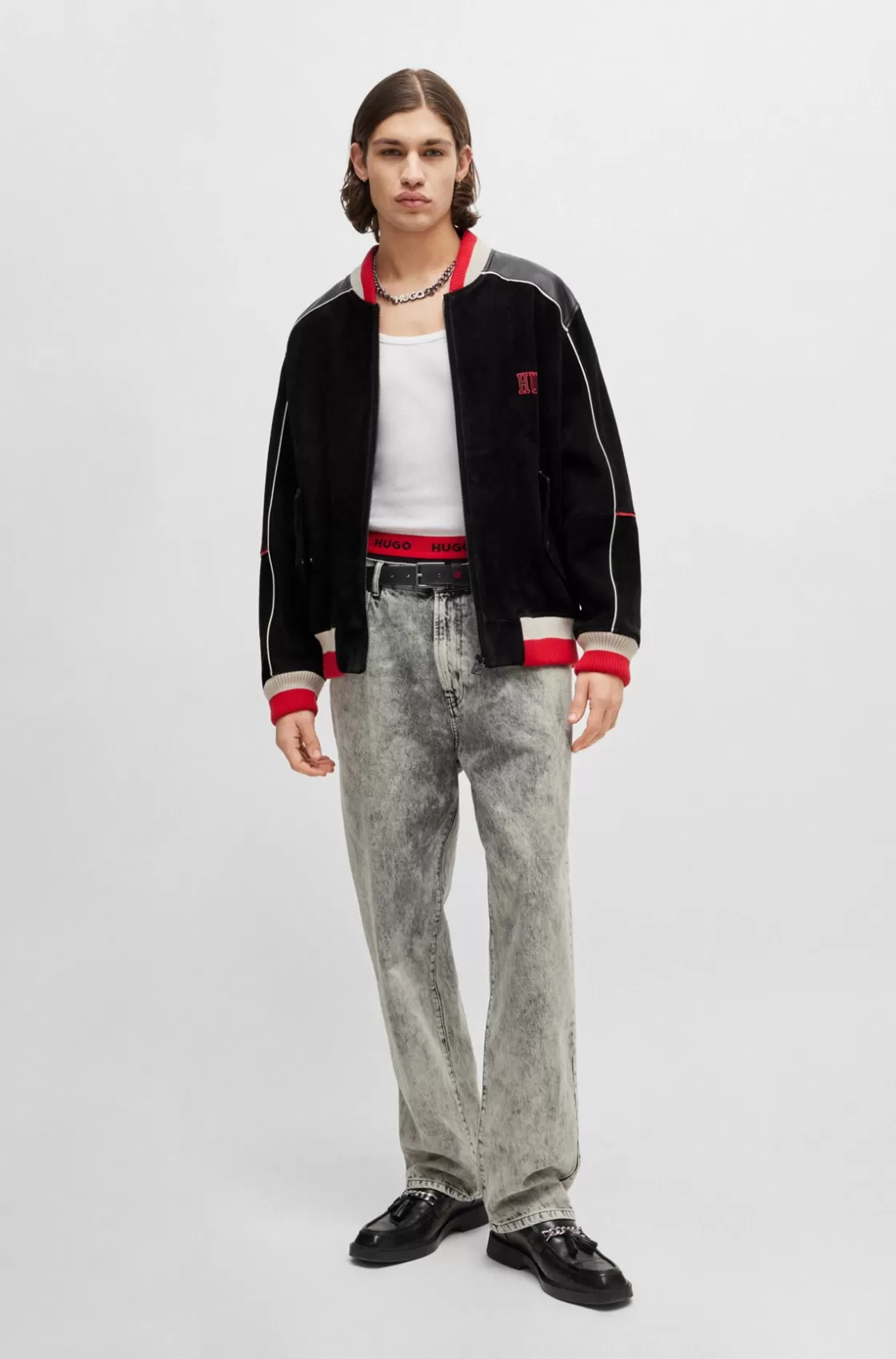 HUGO BOSS Relaxed-fit Bomber Jacket With Sporty Logos Black Cheap