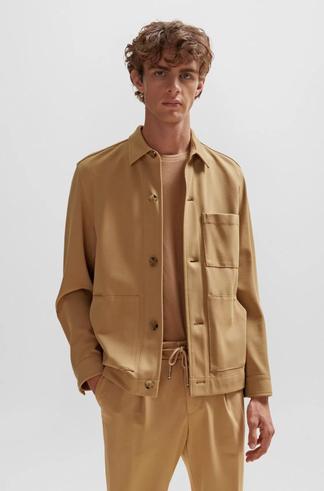 HUGO BOSS Relaxed-fit Button-up Jacket With Patch Pockets Beige Hot