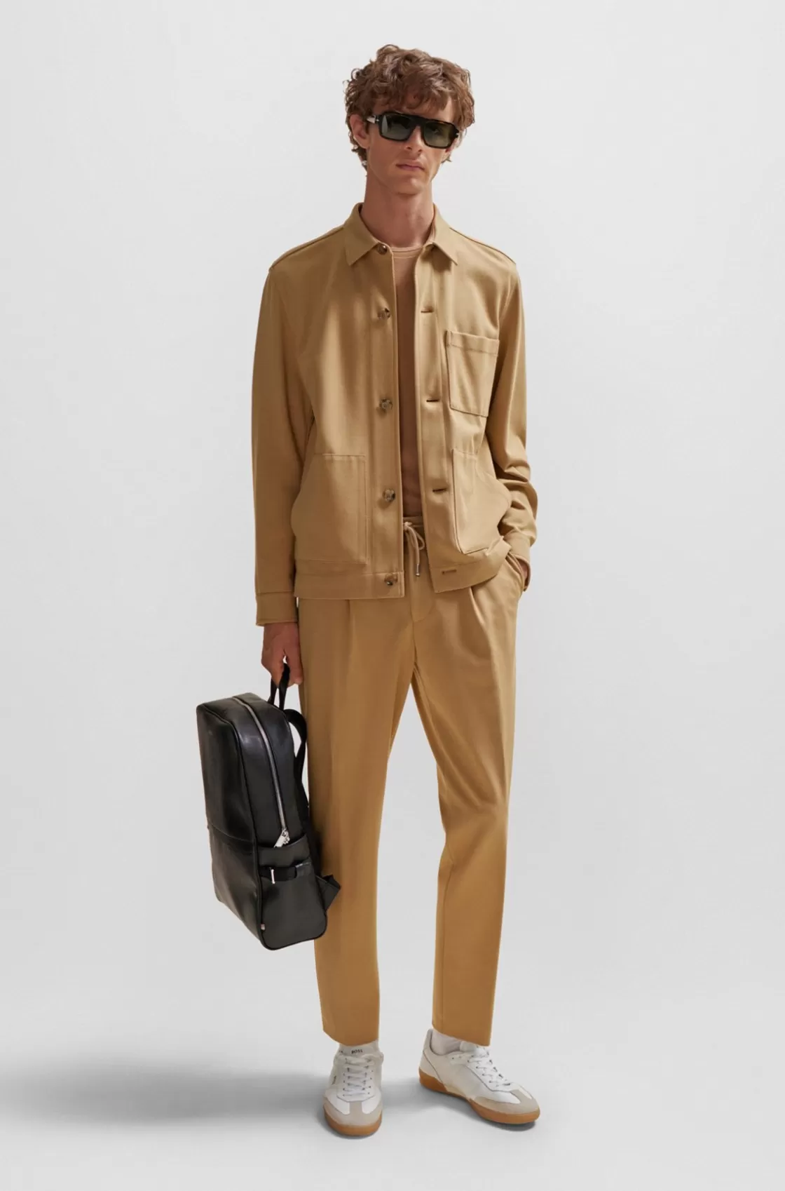 HUGO BOSS Relaxed-fit Button-up Jacket With Patch Pockets Beige Hot
