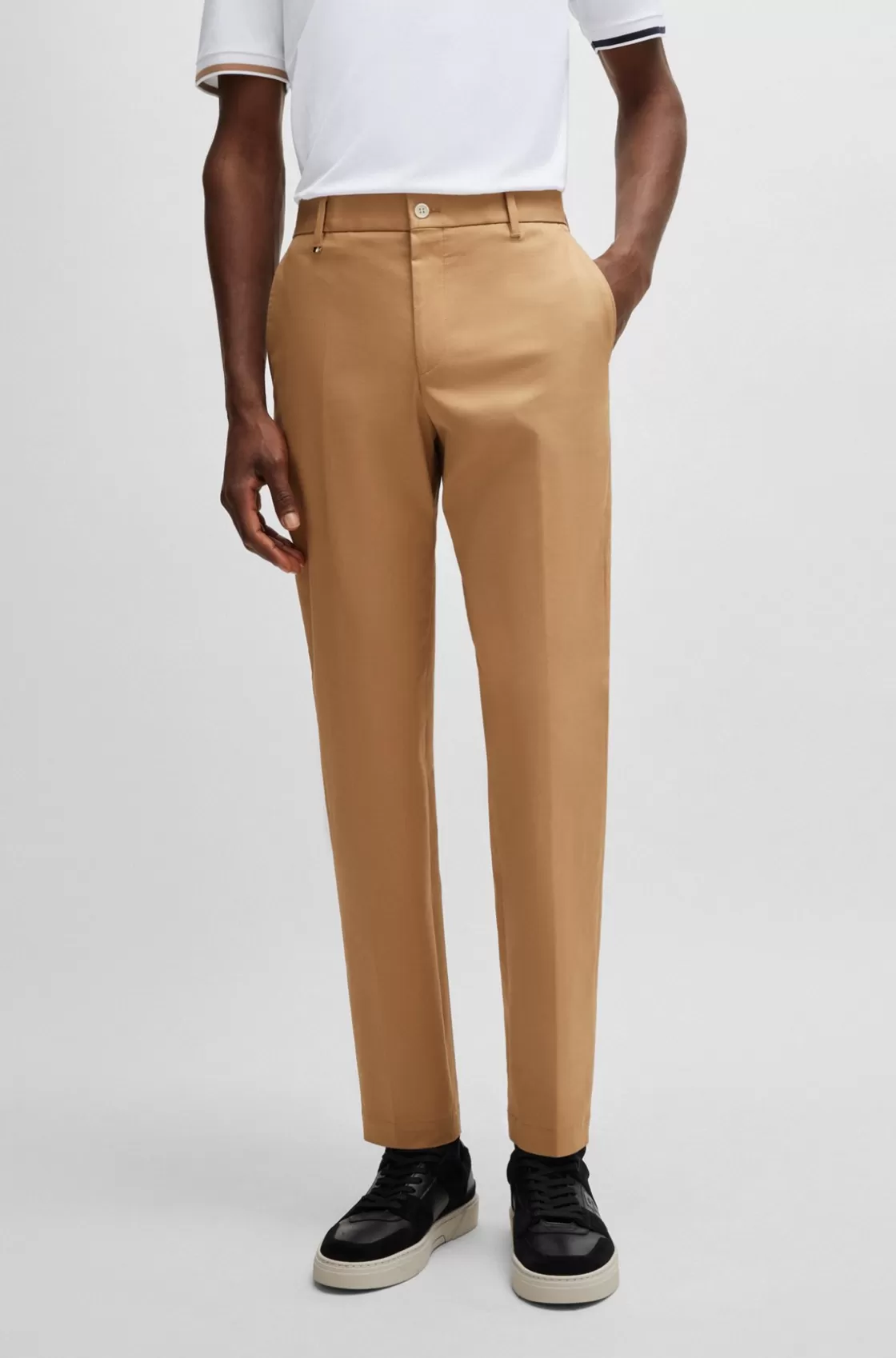 HUGO BOSS Relaxed-fit Button-up Trousers In Stretch Cotton Beige Fashion