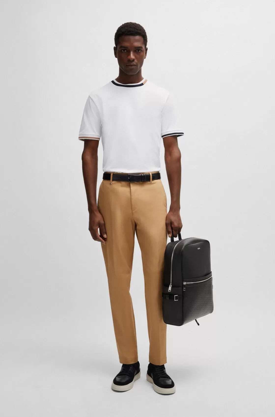 HUGO BOSS Relaxed-fit Button-up Trousers In Stretch Cotton Beige Fashion