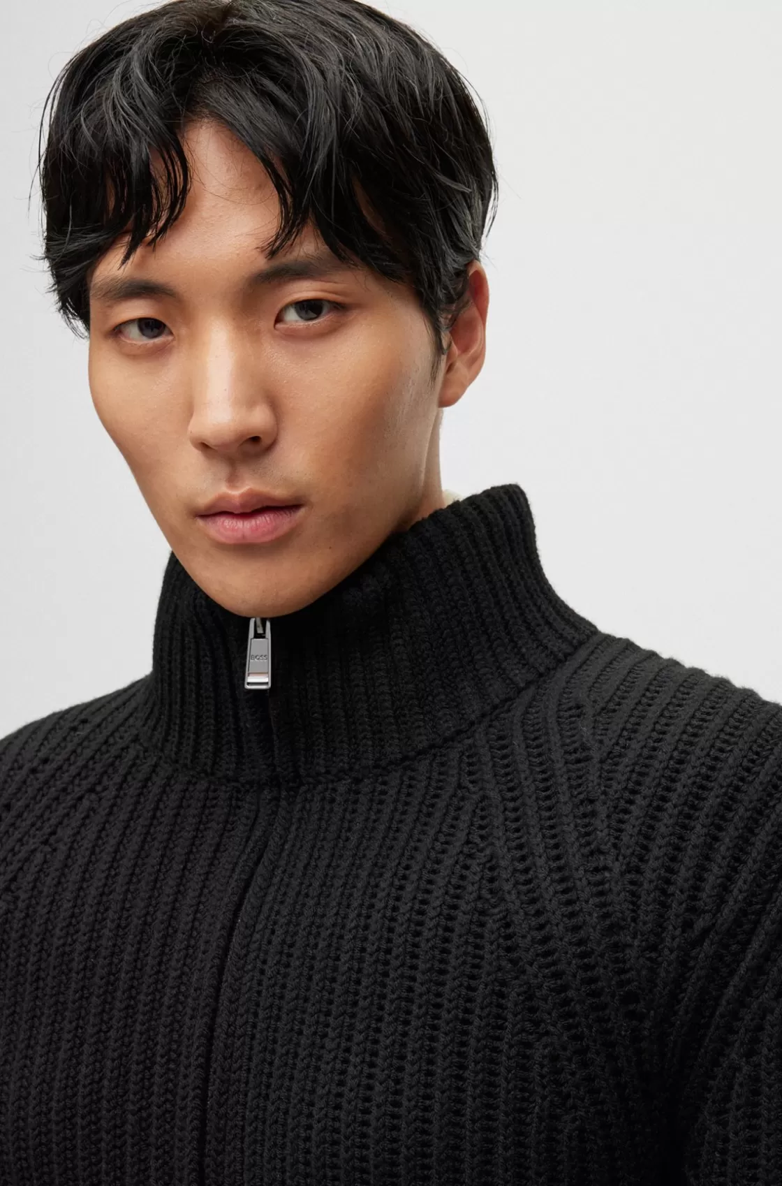 HUGO BOSS Relaxed-fit Cardigan In Virgin Wool With Chunky Structure Black Flash Sale