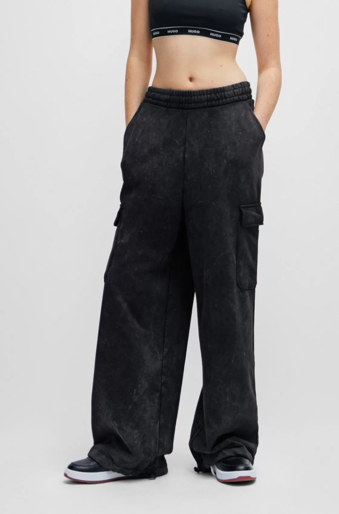 HUGO BOSS Relaxed-fit Cargo Tracksuit Bottoms In A Cotton Blend Black Cheap