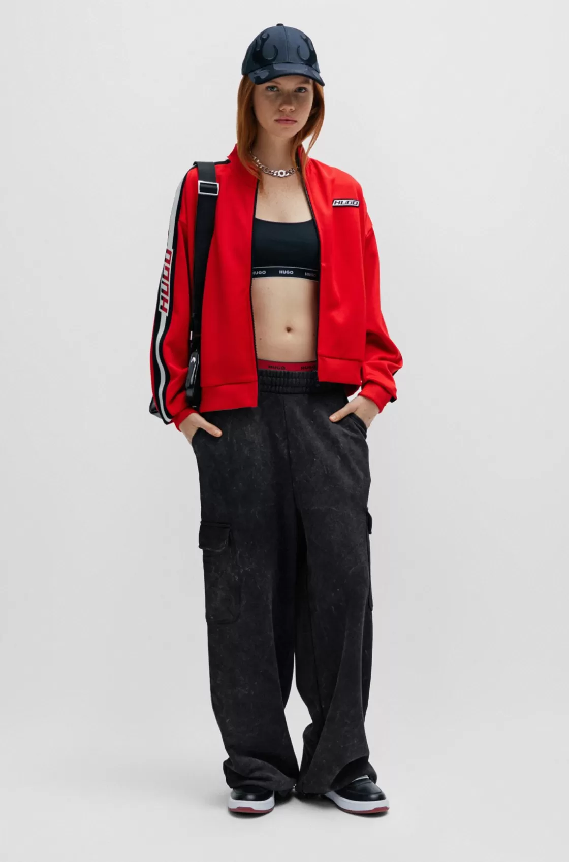 HUGO BOSS Relaxed-fit Cargo Tracksuit Bottoms In A Cotton Blend Black Cheap