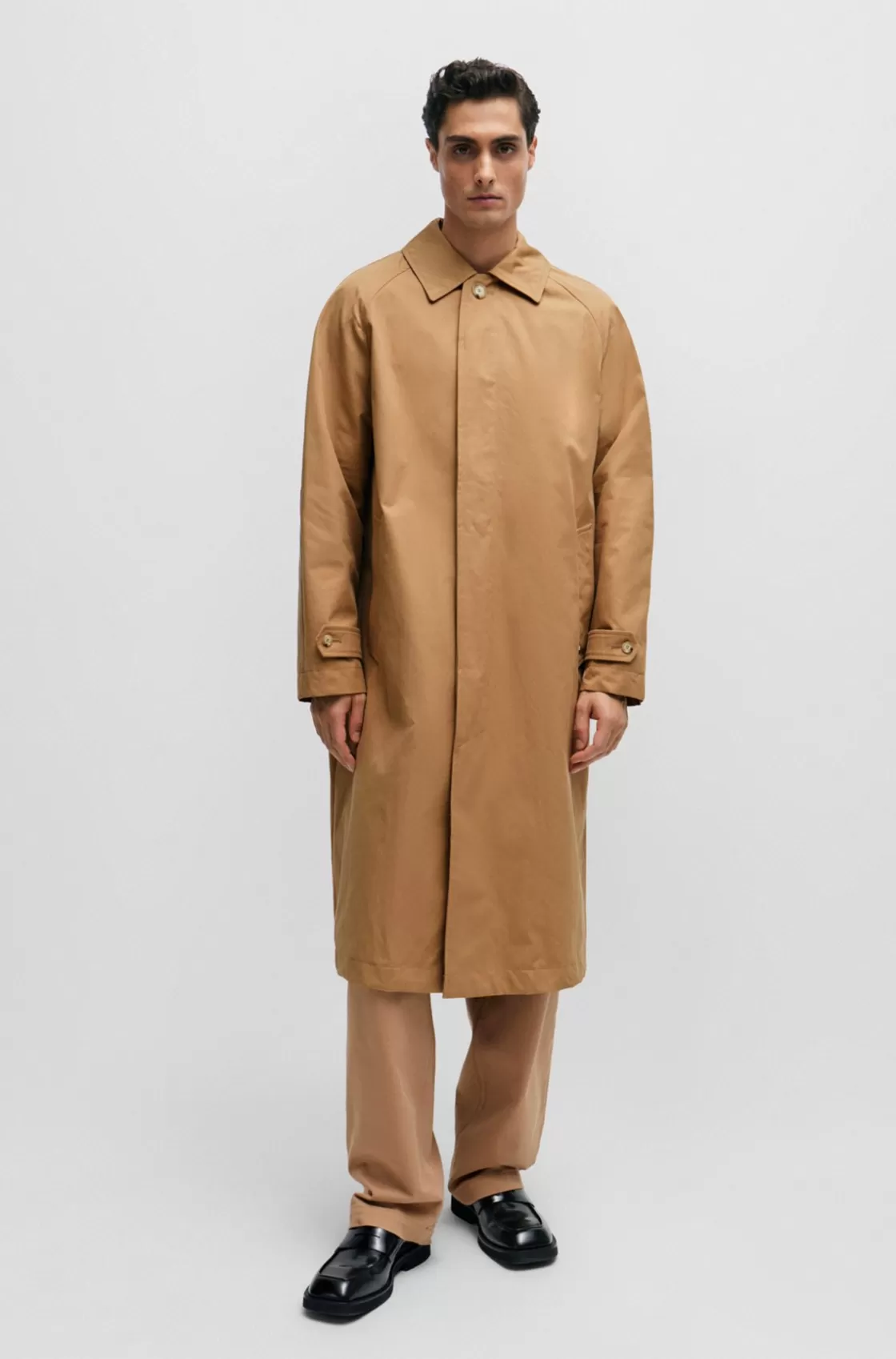 HUGO BOSS Relaxed-fit Coat In Cotton With Concealed Closure Beige Discount