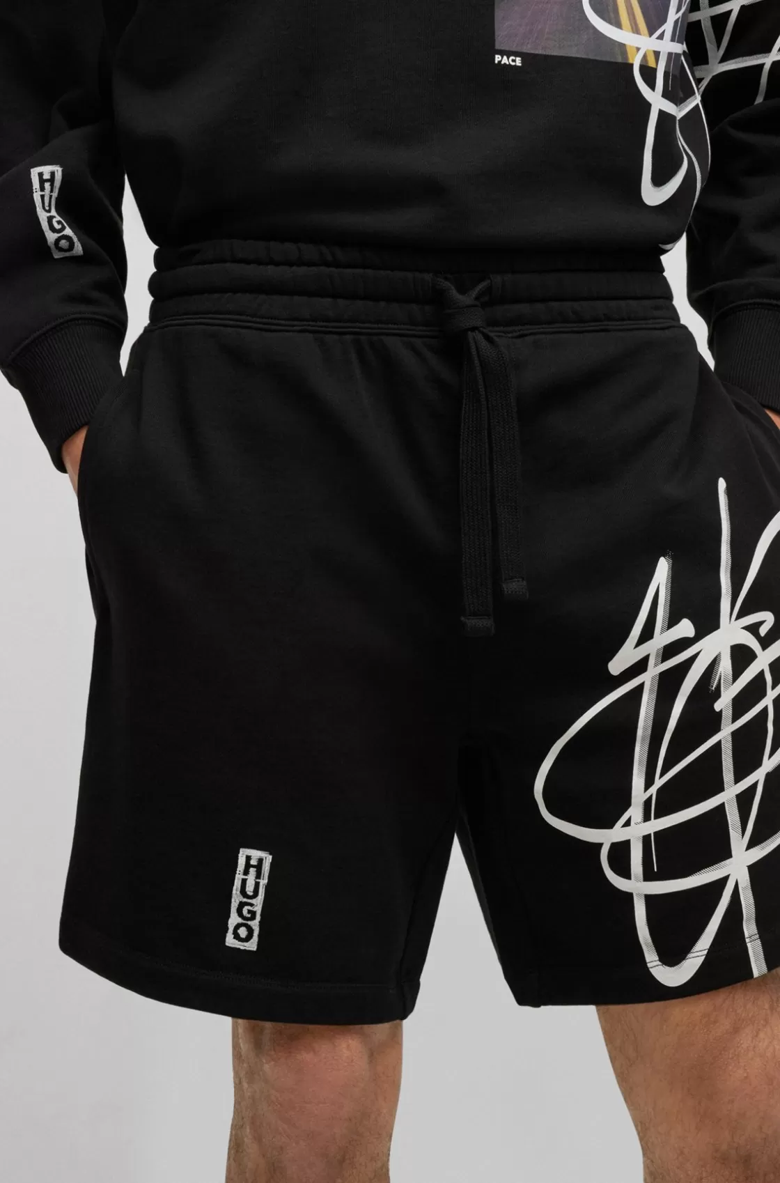 HUGO BOSS Relaxed-fit Cotton Shorts With Graffiti-inspired Logo Black Shop