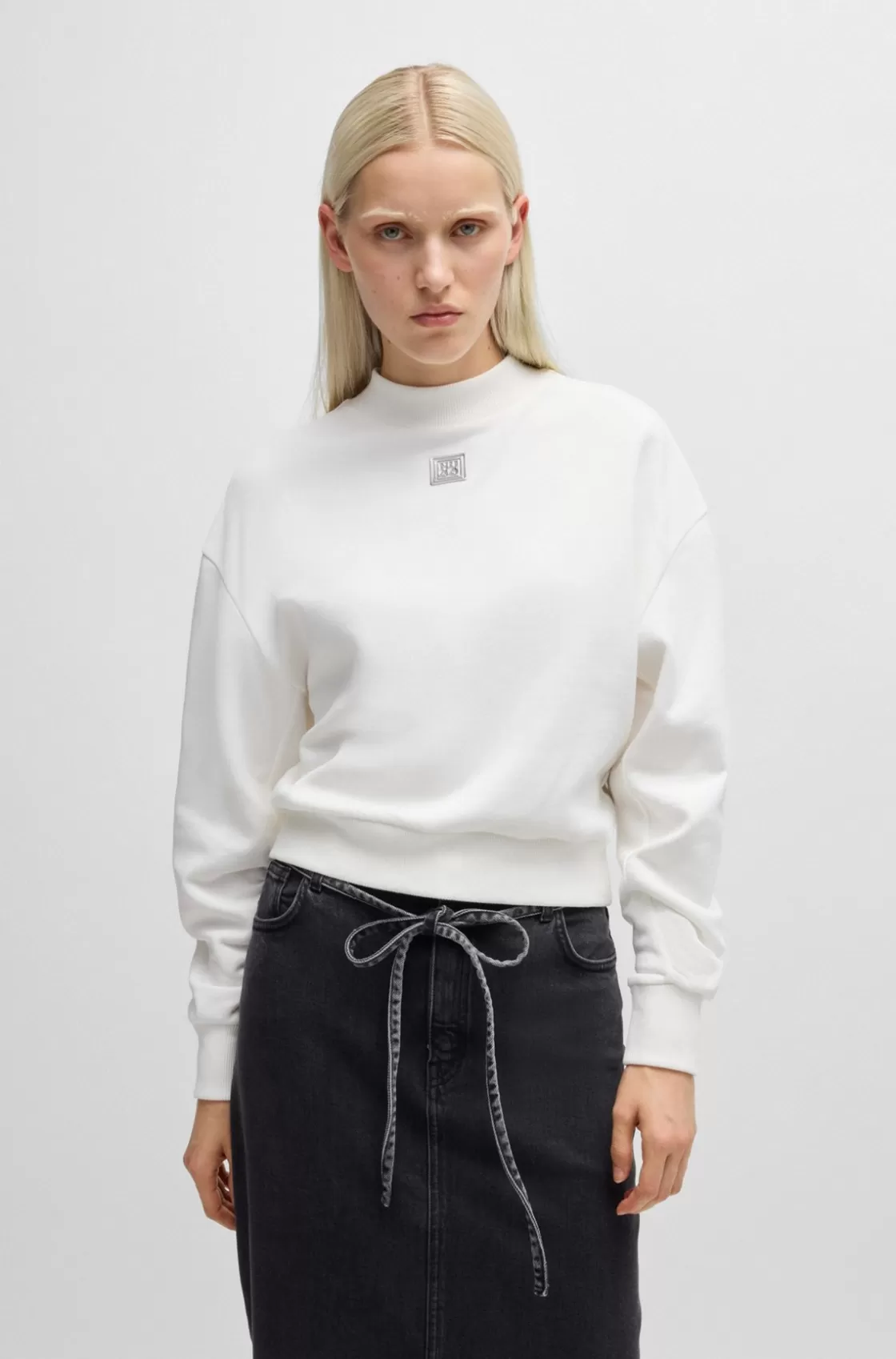 HUGO BOSS Relaxed-fit Cotton Sweatshirt With Stacked Logo White Best