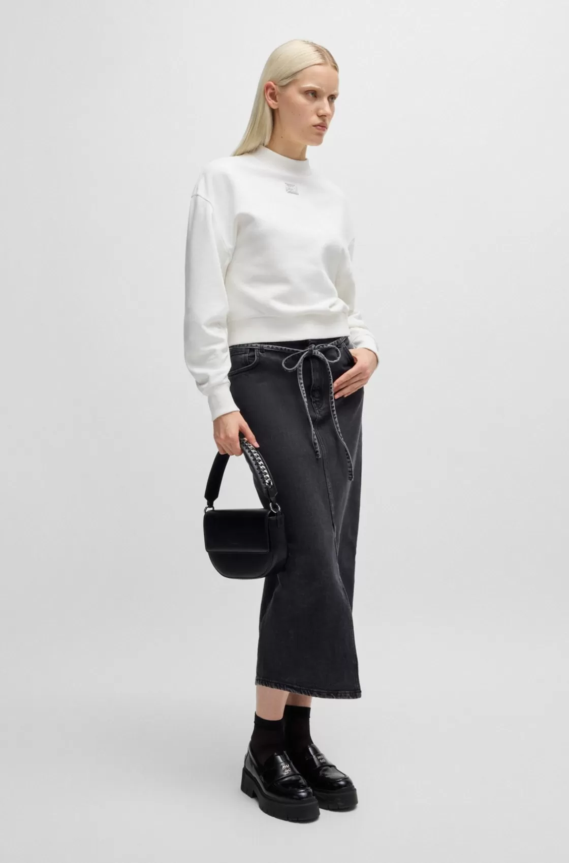HUGO BOSS Relaxed-fit Cotton Sweatshirt With Stacked Logo White Best