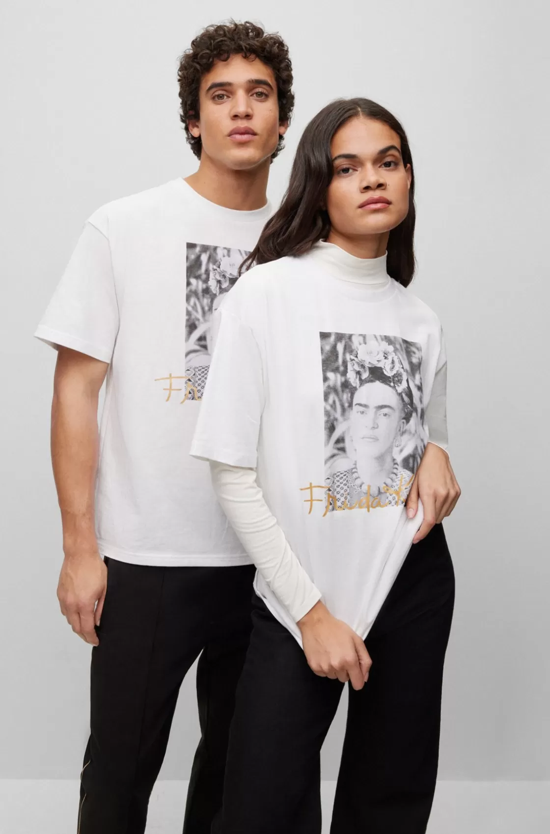 HUGO BOSS Relaxed-fit Cotton T-shirt With Frida Kahlo Graphic White Fashion