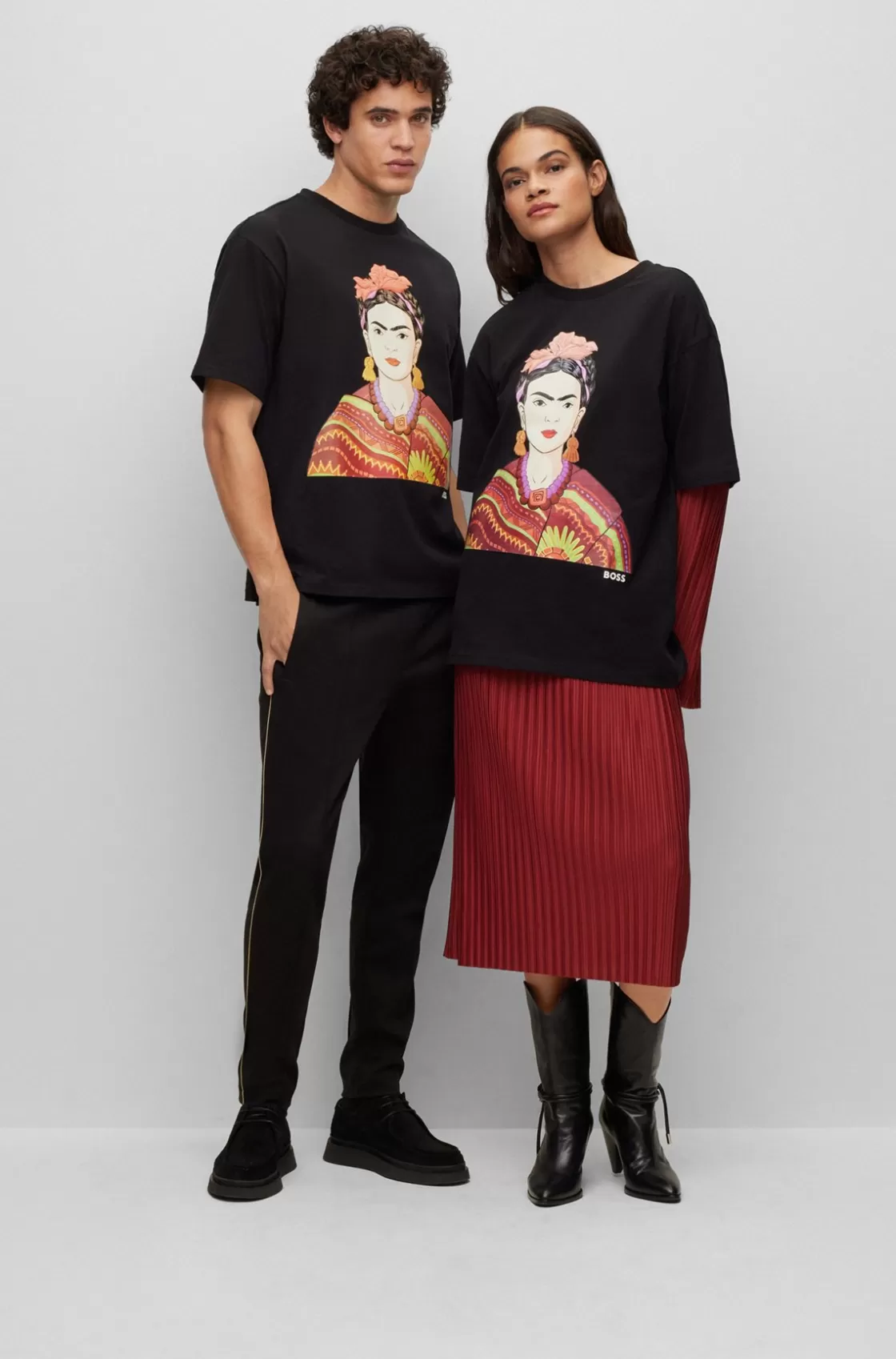HUGO BOSS Relaxed-fit Cotton T-shirt With Frida Kahlo Graphic Black New