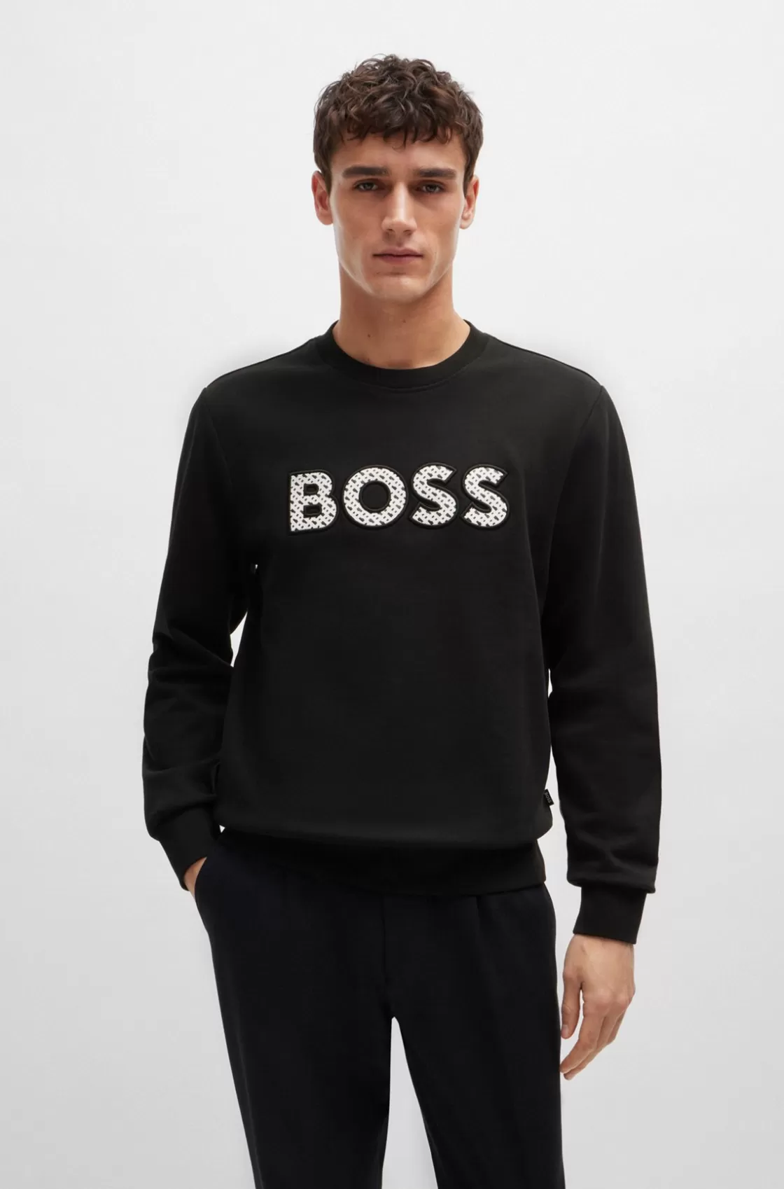 HUGO BOSS Relaxed-fit Cotton-terry Sweatshirt With Logo Artwork Black Hot