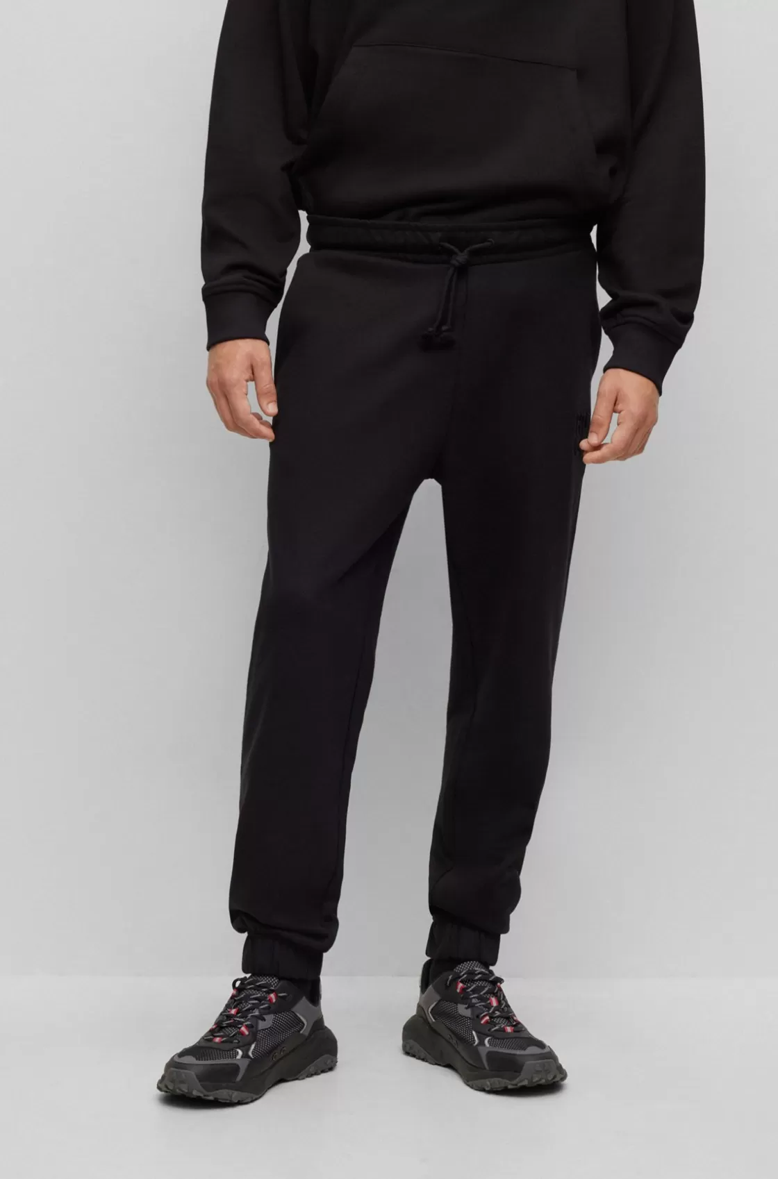 HUGO BOSS Relaxed-fit Cotton-terry Tracksuit Bottoms With Stacked Logo Black Best