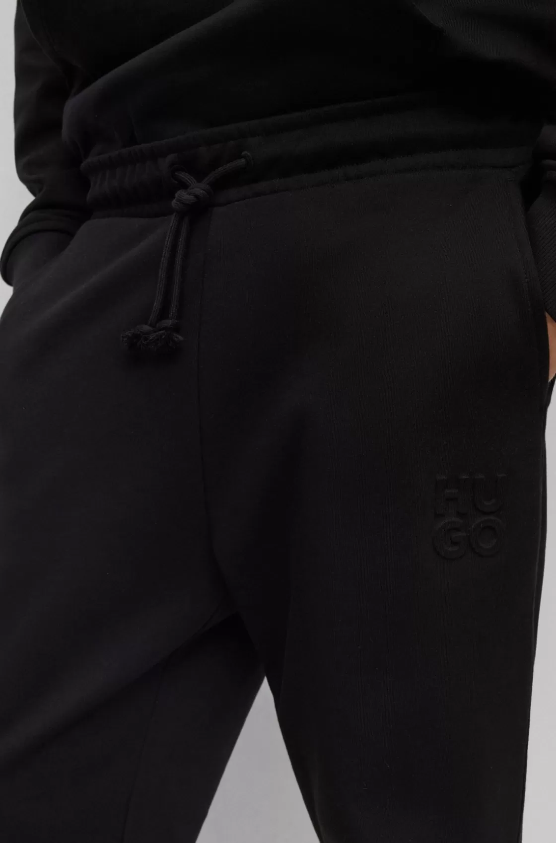 HUGO BOSS Relaxed-fit Cotton-terry Tracksuit Bottoms With Stacked Logo Black Best