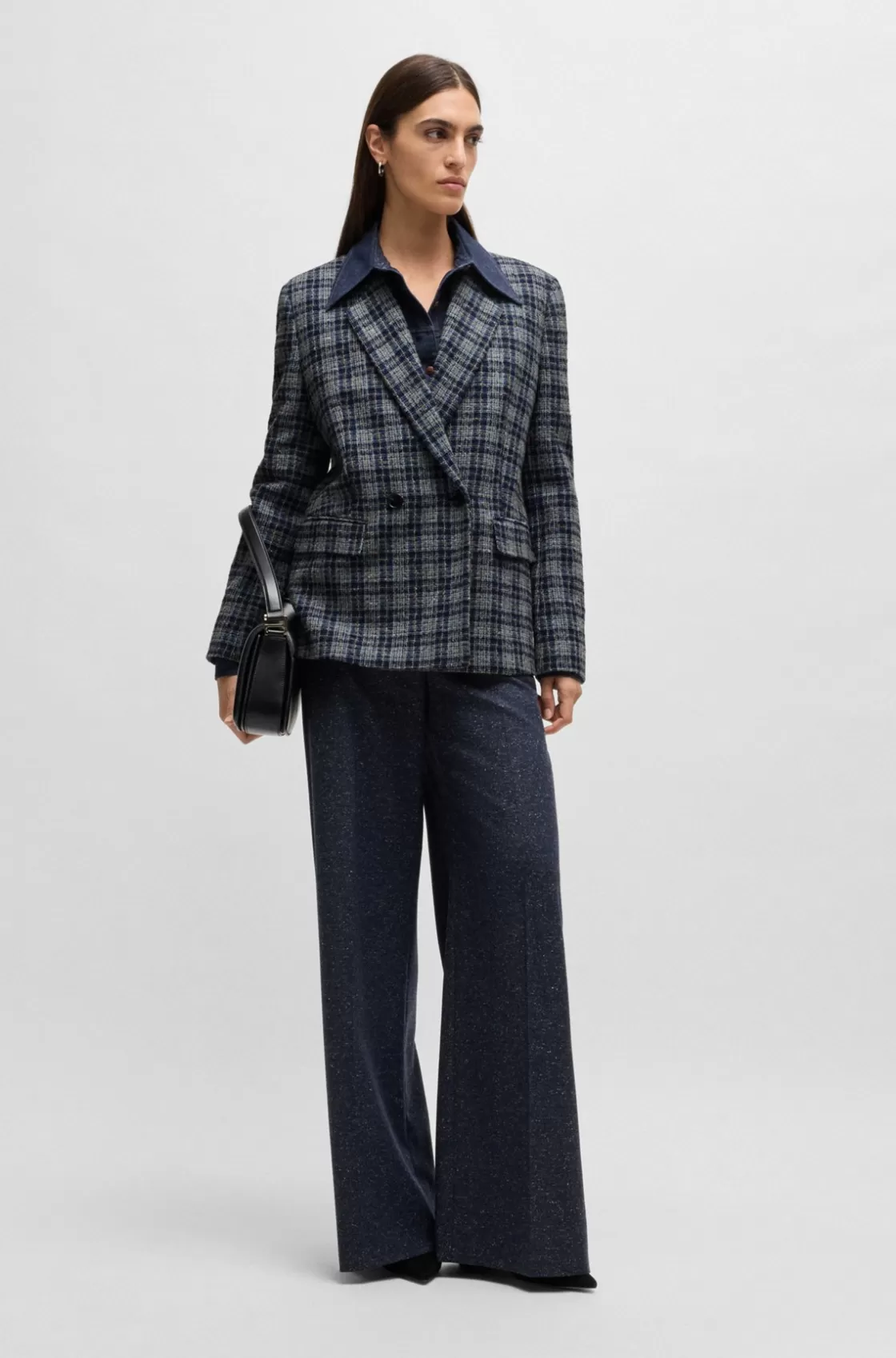 HUGO BOSS Relaxed-fit Double-breasted Jacket In Checked Tweed Patterned Clearance