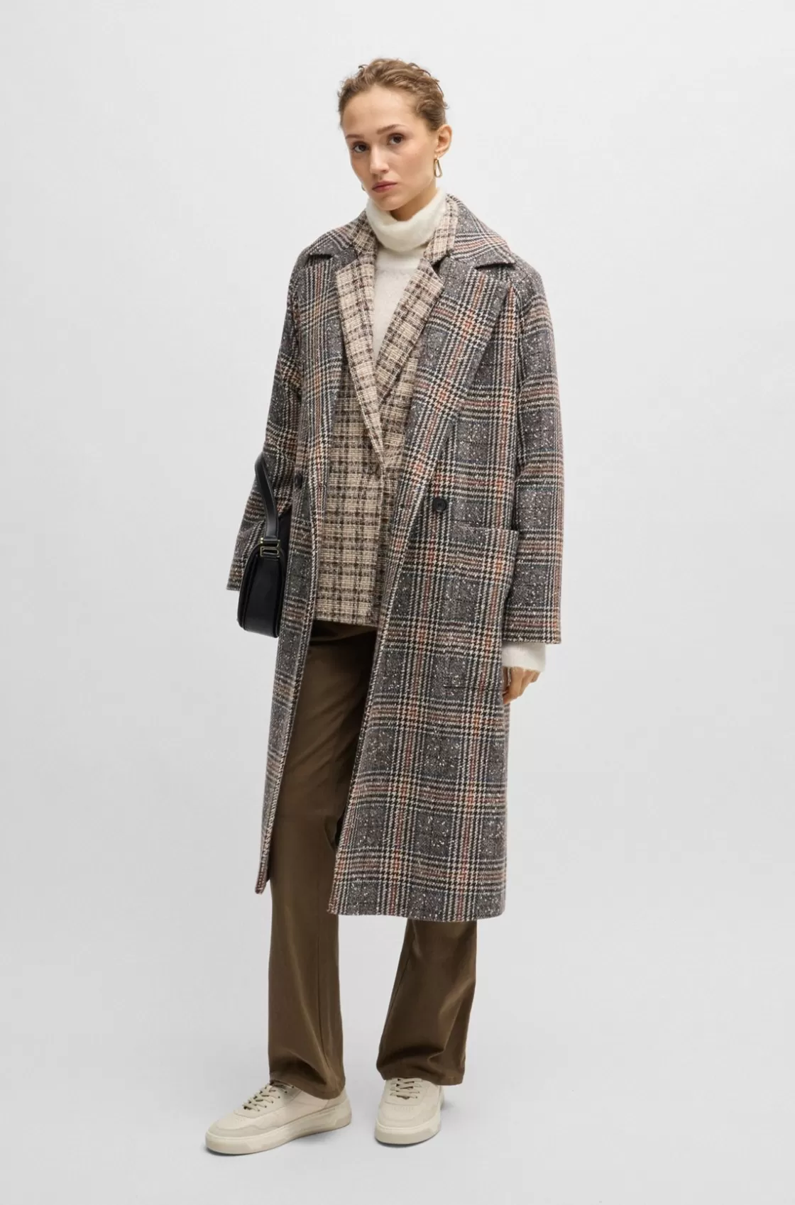 HUGO BOSS Relaxed-fit Double-breasted Jacket In Checked Tweed Patterned New