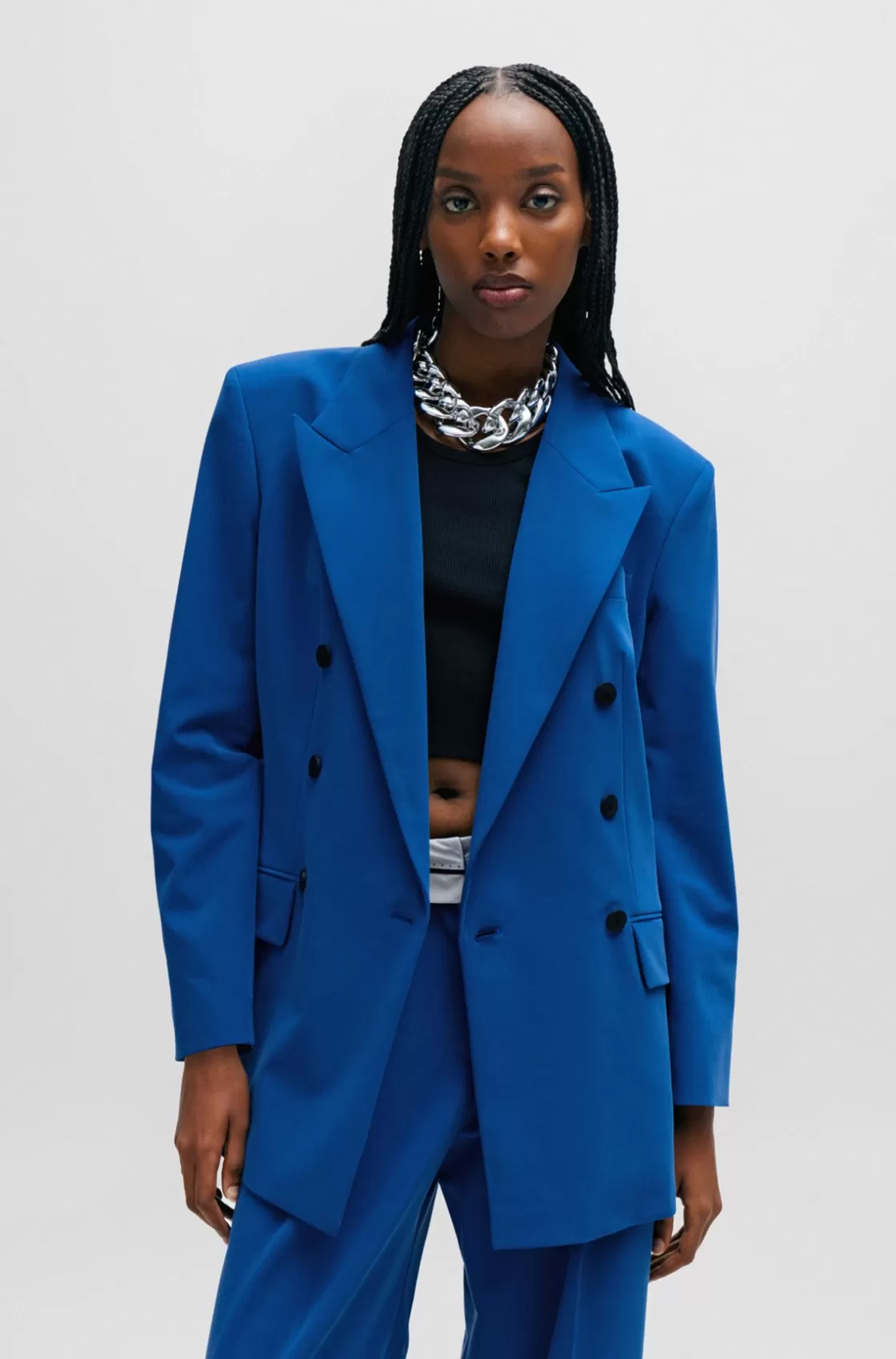 HUGO BOSS Relaxed-fit Double-breasted Jacket In Stretch Fabric Blue Hot