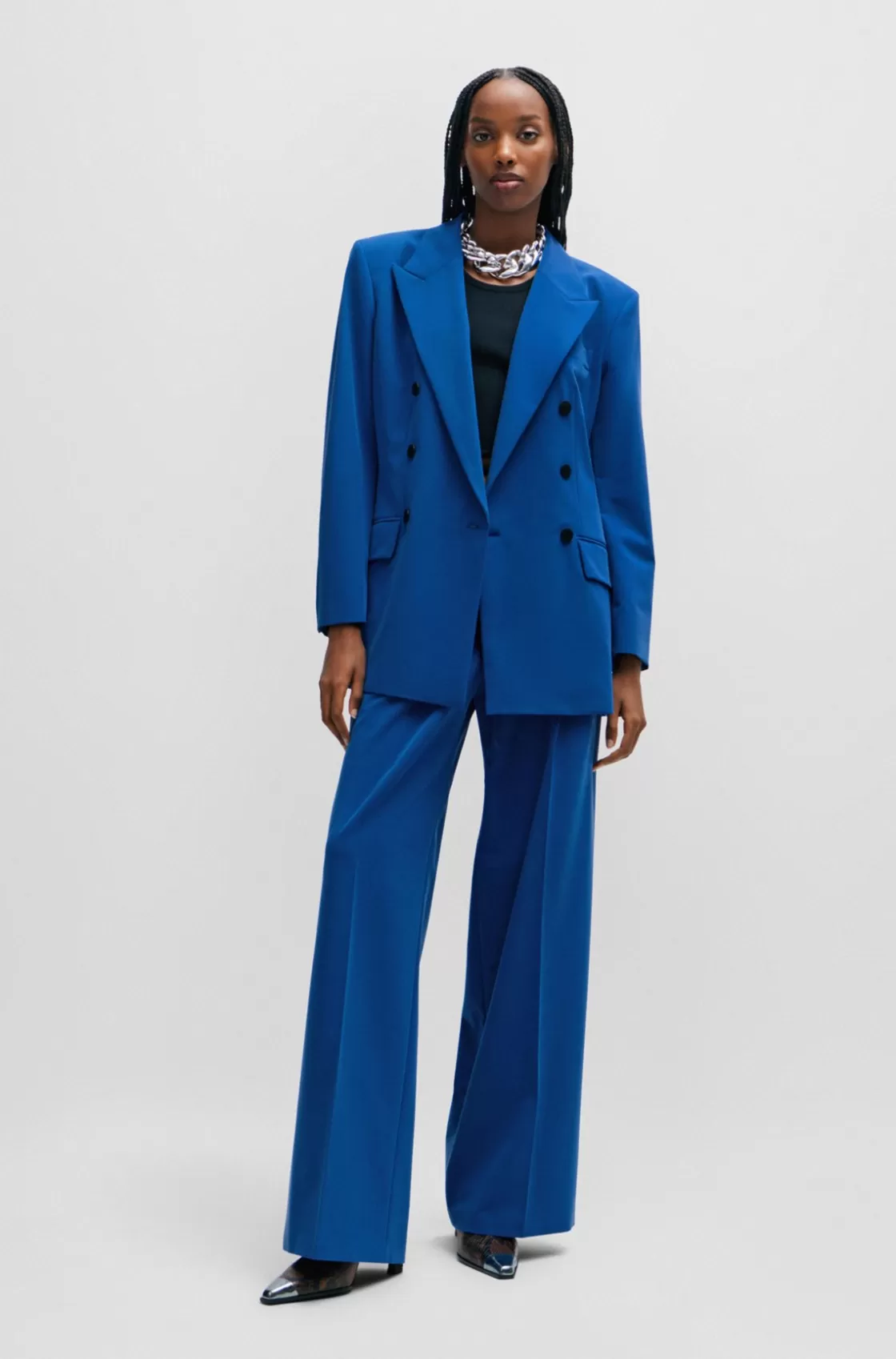 HUGO BOSS Relaxed-fit Double-breasted Jacket In Stretch Fabric Blue Hot
