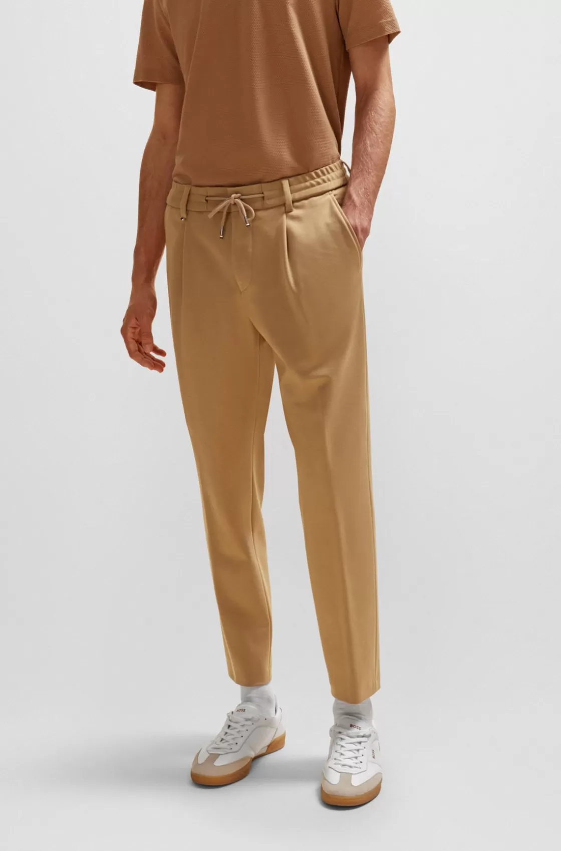 HUGO BOSS Relaxed-fit Drawstring Trousers In Bi-stretch Fabric Beige Discount