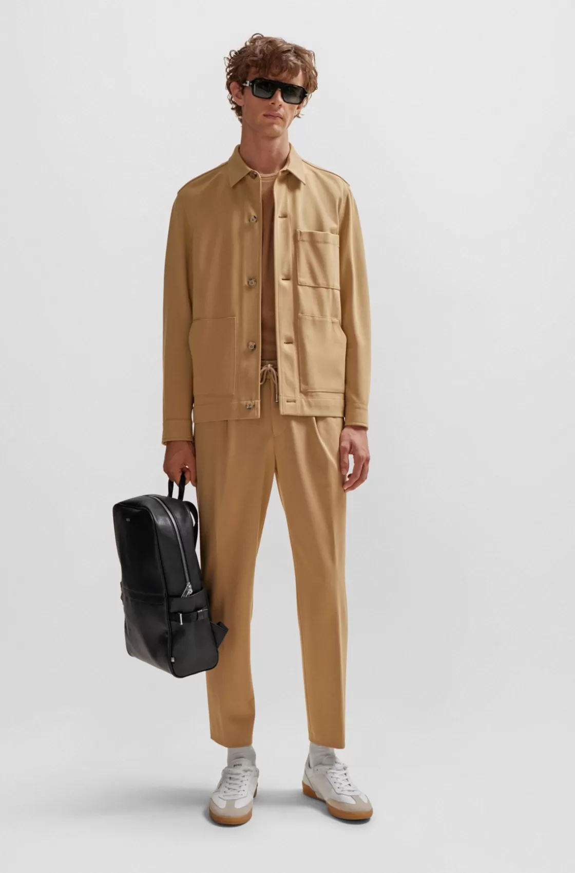 HUGO BOSS Relaxed-fit Drawstring Trousers In Bi-stretch Fabric Beige Discount