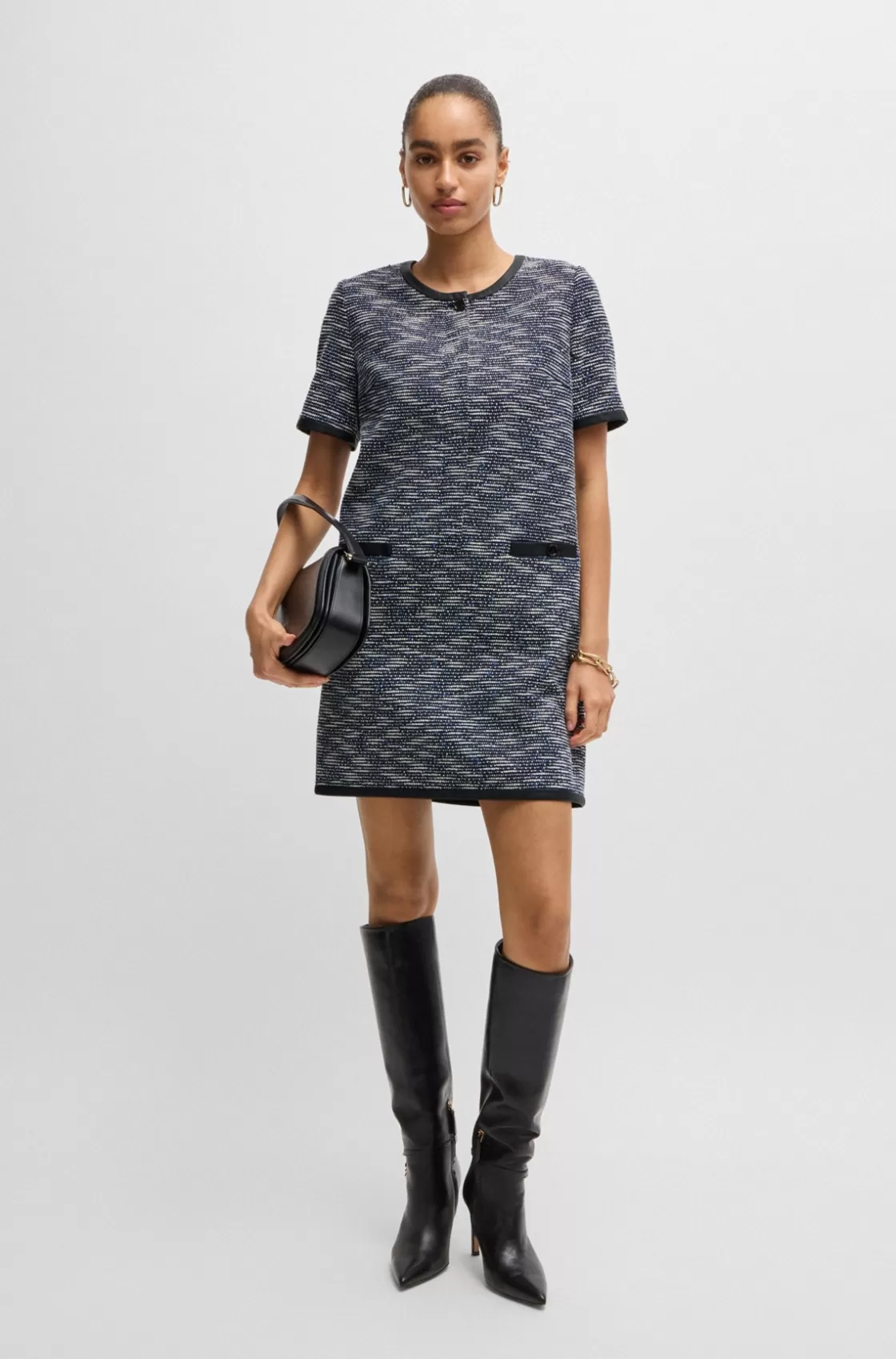 HUGO BOSS Relaxed-fit Dress In Tweed Patterned Shop