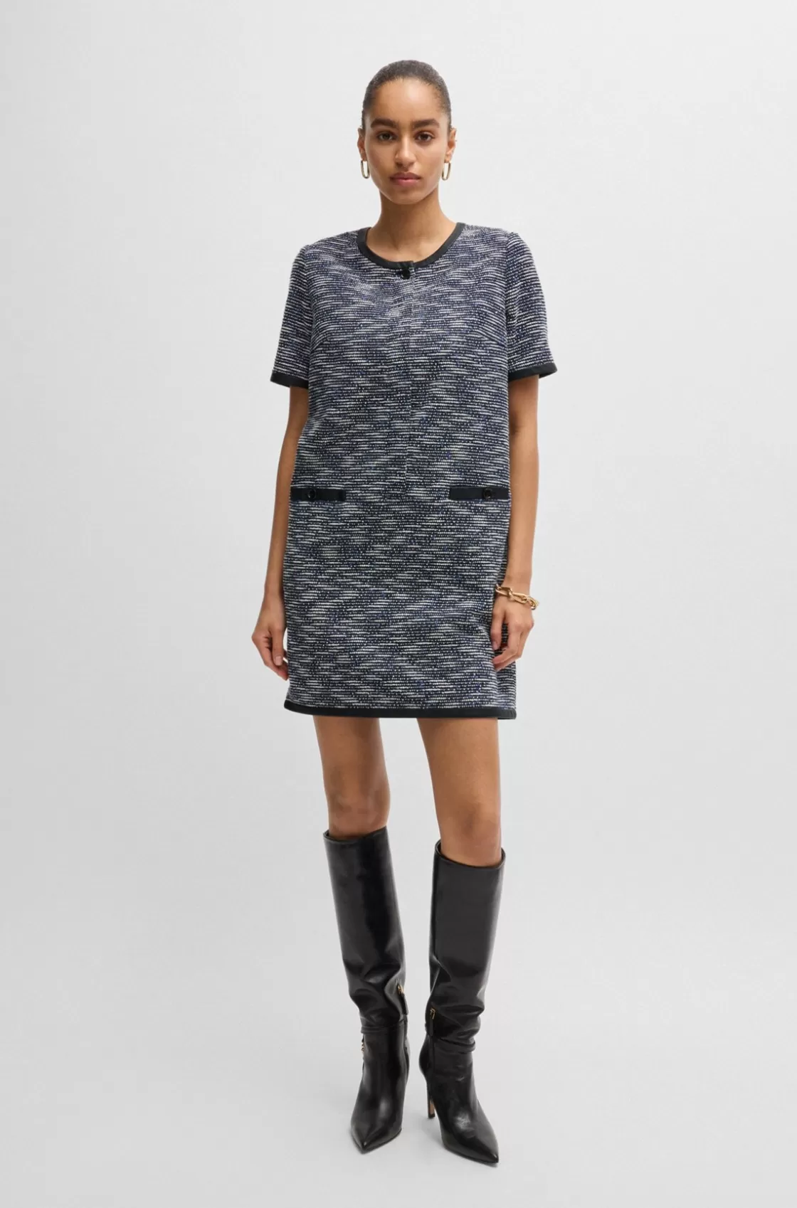 HUGO BOSS Relaxed-fit Dress In Tweed Patterned Shop