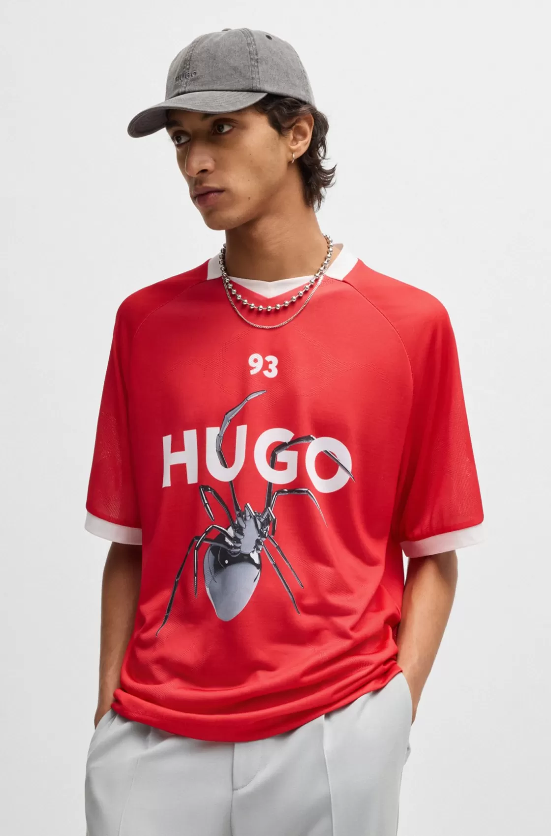 HUGO BOSS Relaxed-fit Football-style Mesh T-shirt With Seasonal Print light pink Discount