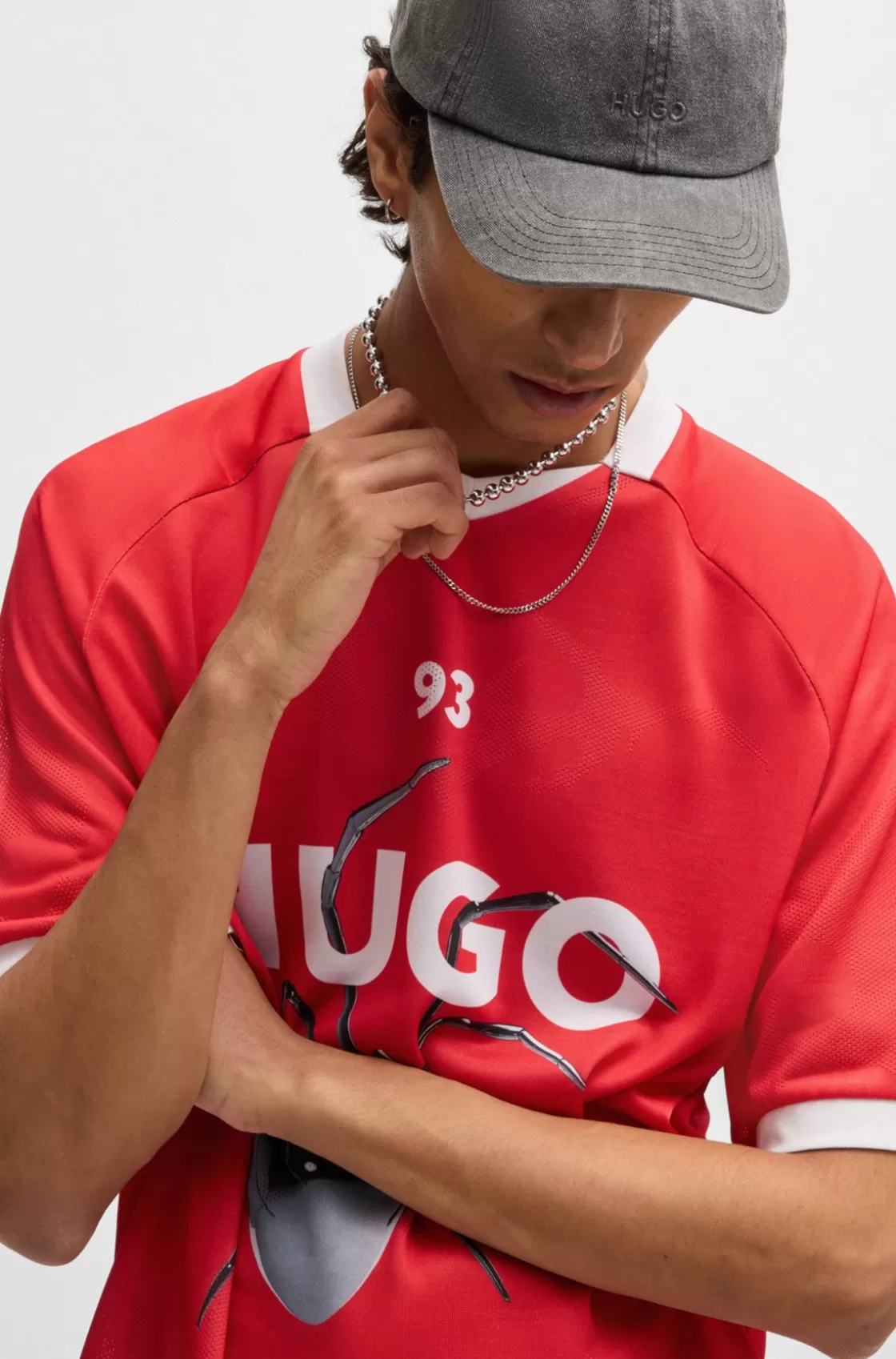HUGO BOSS Relaxed-fit Football-style Mesh T-shirt With Seasonal Print light pink Discount