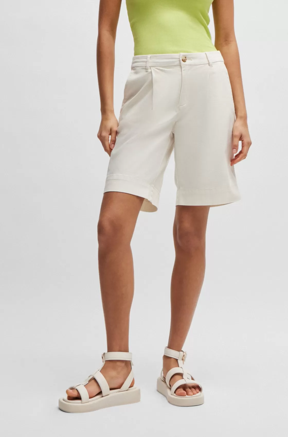 HUGO BOSS Relaxed-fit High-rise Shorts In Stretch Cotton White Store
