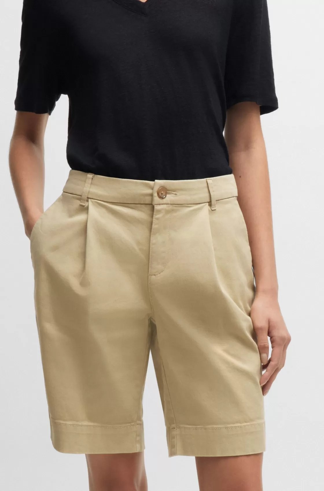 HUGO BOSS Relaxed-fit High-rise Shorts In Stretch Cotton Beige Flash Sale