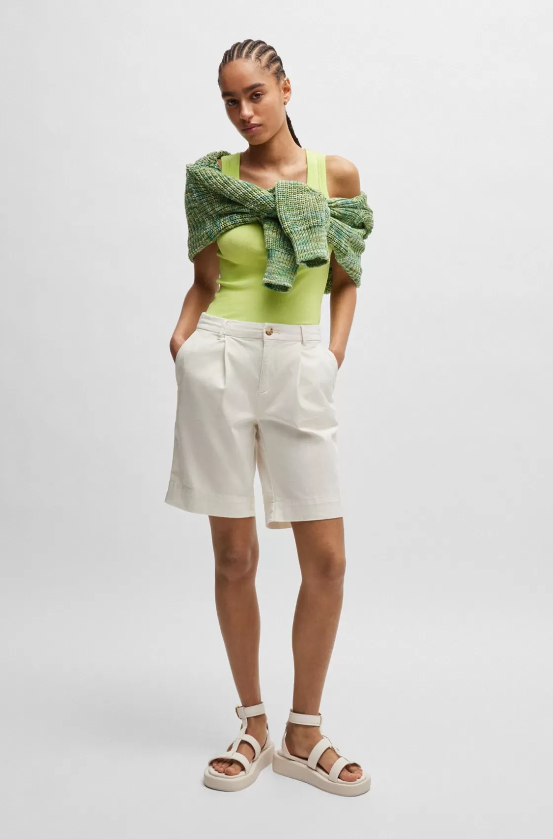 HUGO BOSS Relaxed-fit High-rise Shorts In Stretch Cotton White Store