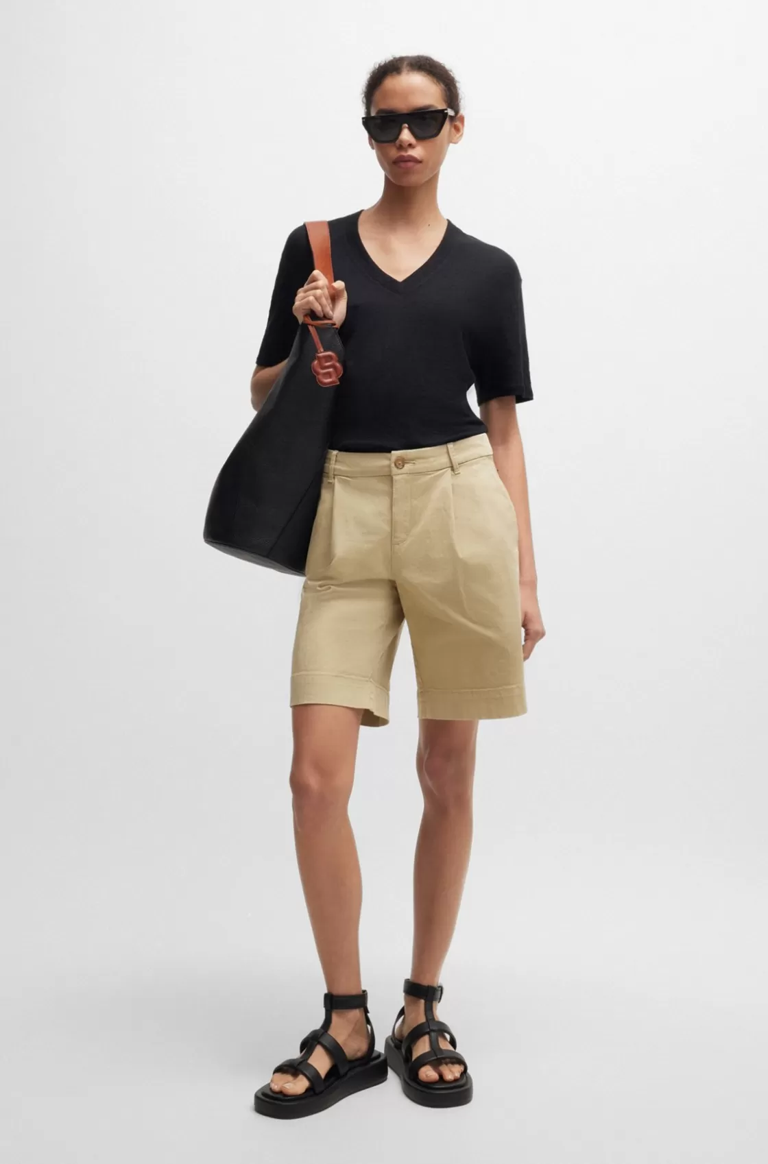 HUGO BOSS Relaxed-fit High-rise Shorts In Stretch Cotton Beige Flash Sale
