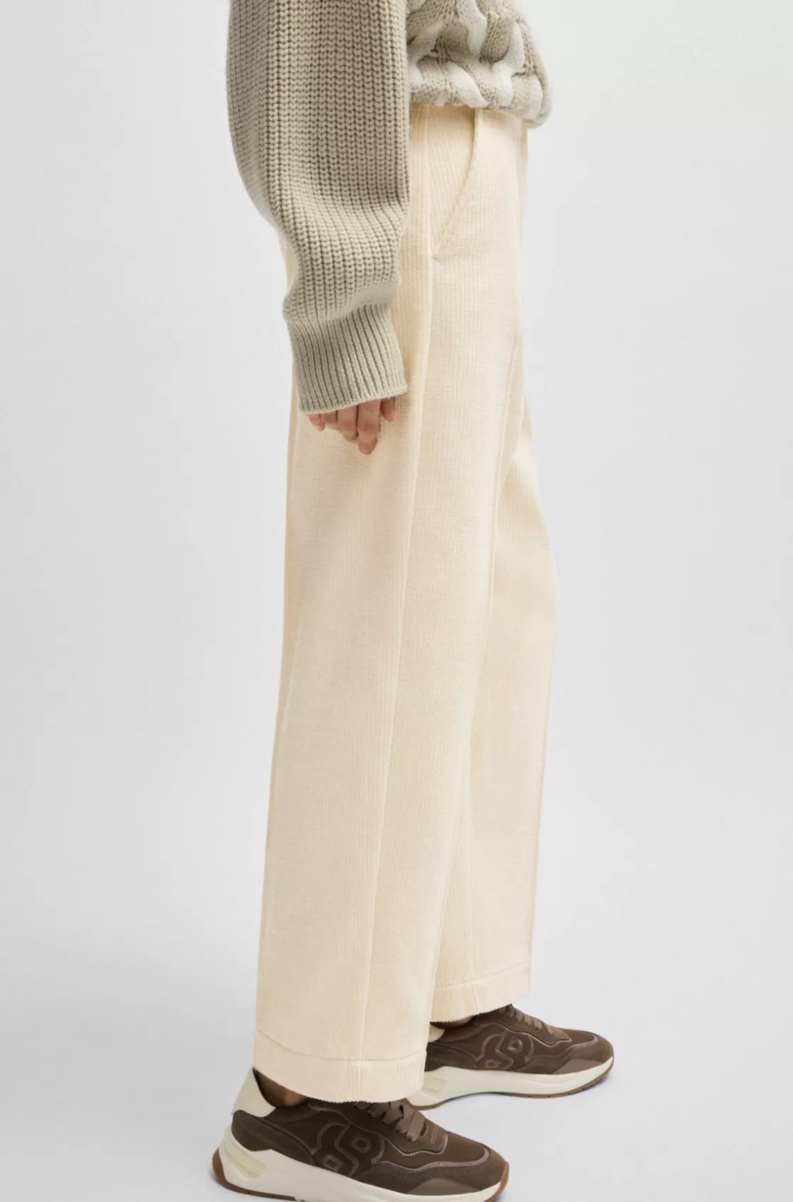 HUGO BOSS Relaxed-fit High-waisted Trousers In Velvet Corduroy White Cheap