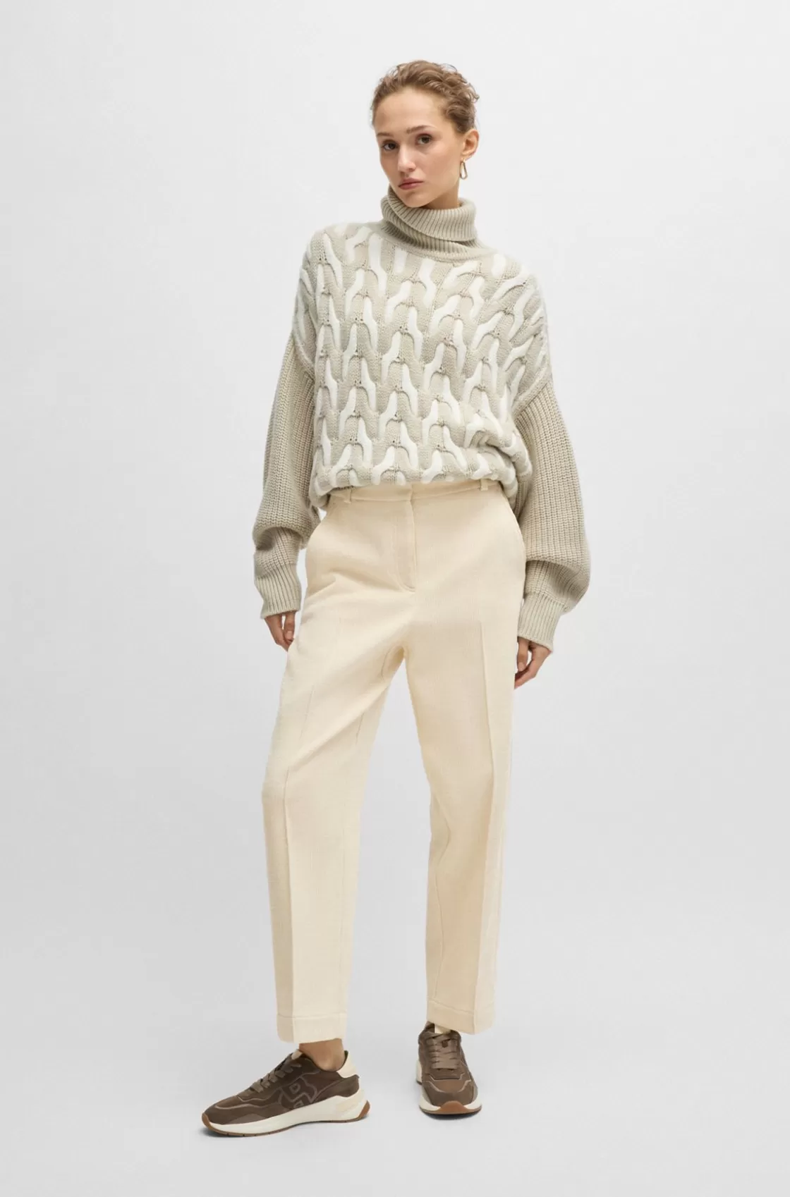 HUGO BOSS Relaxed-fit High-waisted Trousers In Velvet Corduroy White Cheap