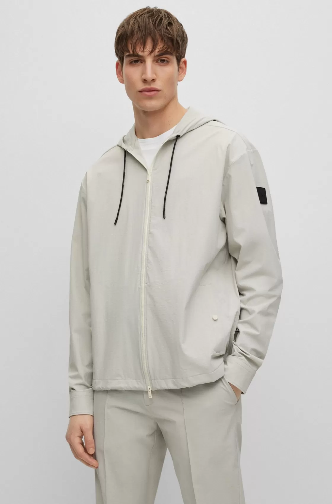 HUGO BOSS Relaxed-fit Hooded Shirt In Performance-stretch Fabric White Online