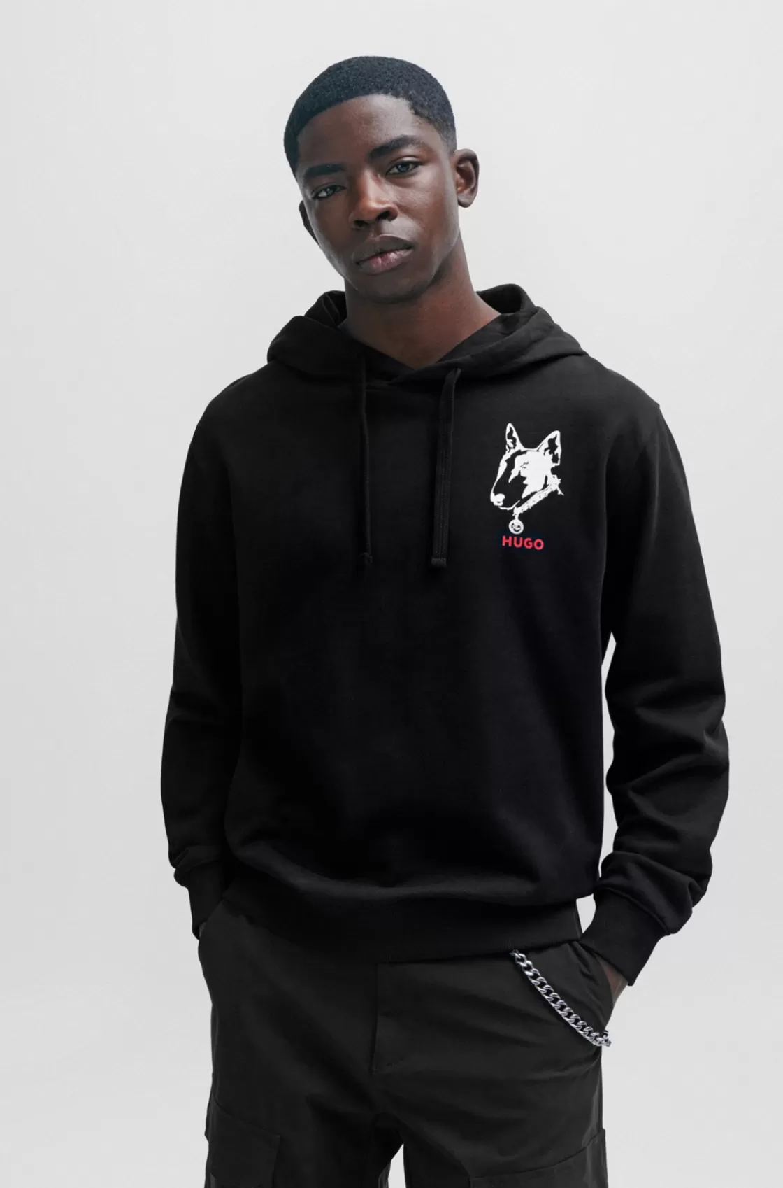 HUGO BOSS Relaxed-fit Hoodie In French Terry With Dog Artwork Black Store