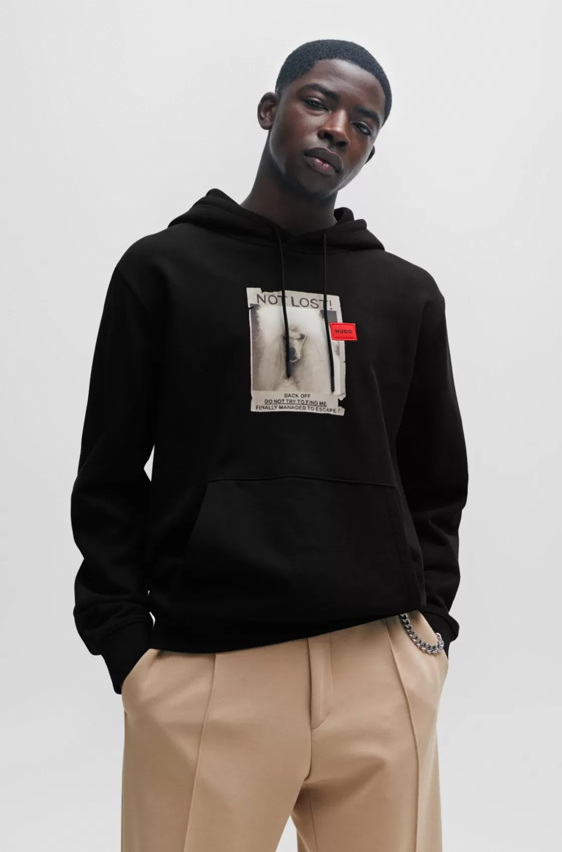 HUGO BOSS Relaxed-fit Hoodie In French Terry With Dog Artwork Black Cheap