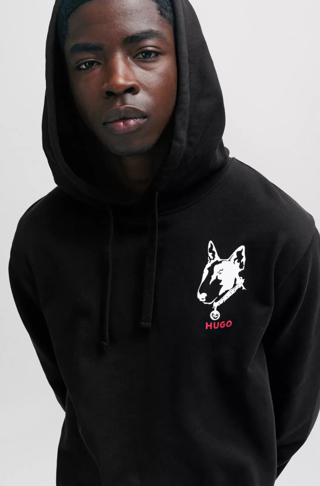 HUGO BOSS Relaxed-fit Hoodie In French Terry With Dog Artwork Black Store